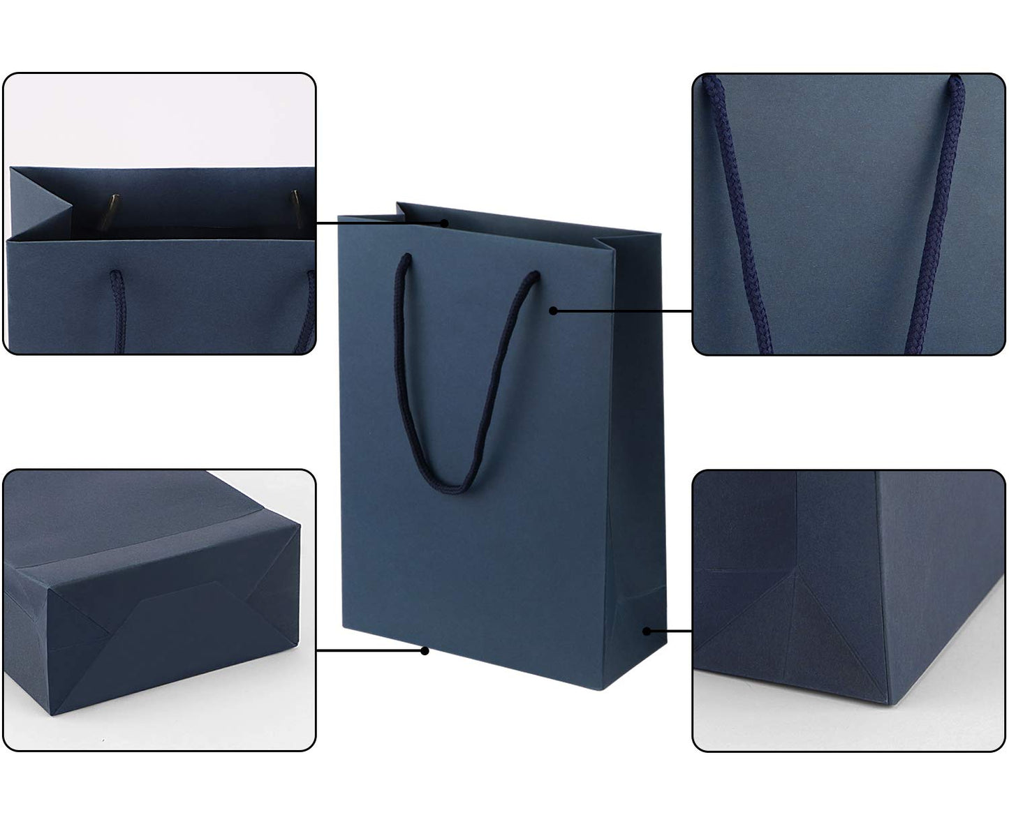 Sdootjewelry Navy Gift Bags - Kraft Paper With Handles, 50 Pack Heavy Duty Matte Tote, 7.5 x 3.1 x 10.2" Shopping, Party, Retail Bags