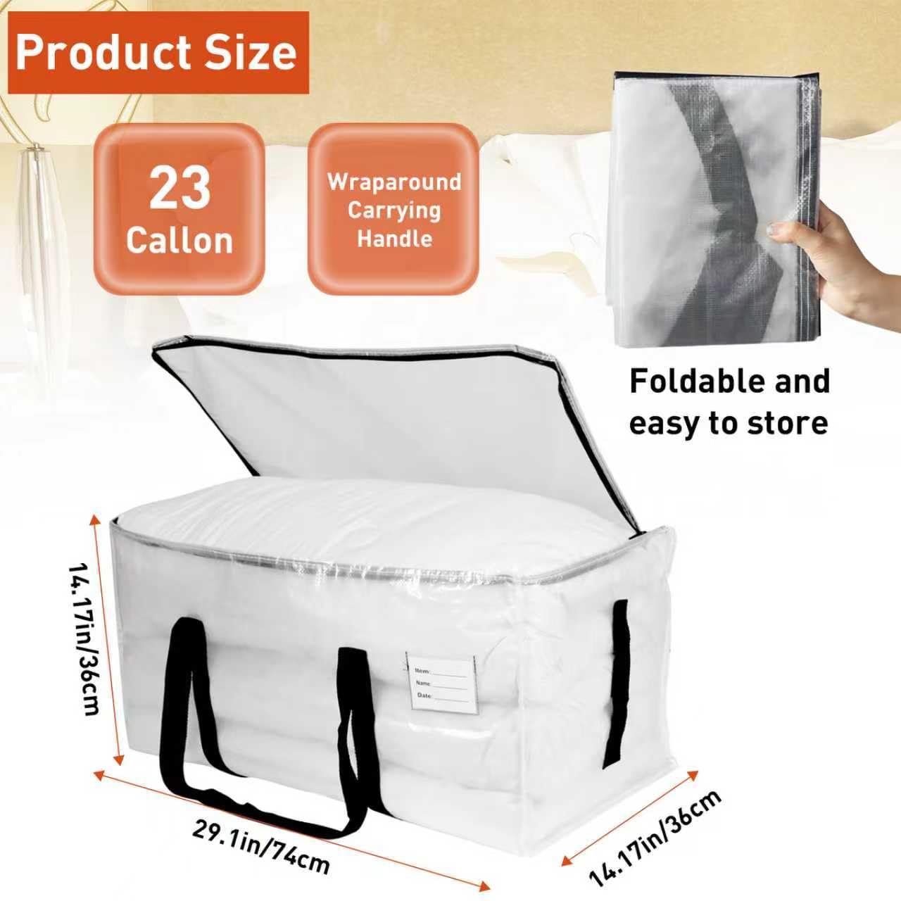 STEUGO 6-Pack Large Moving Bags Heavy Duty, 95L Moving Boxes Alternative Storage Totes with Zipper, Waterproof Packing & Storage Bags for Clothes, College Supplies and Home Organization, Clear