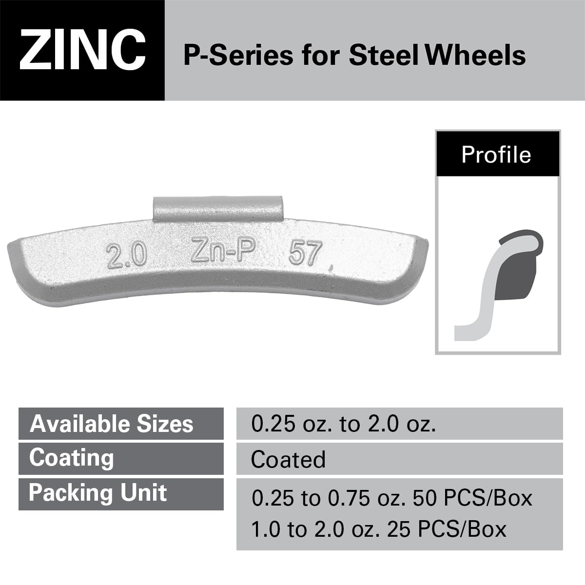 CKAuto P Style Zinc Clip on Wheel Weights 2.0oz, Coated, 25Pcs/Box