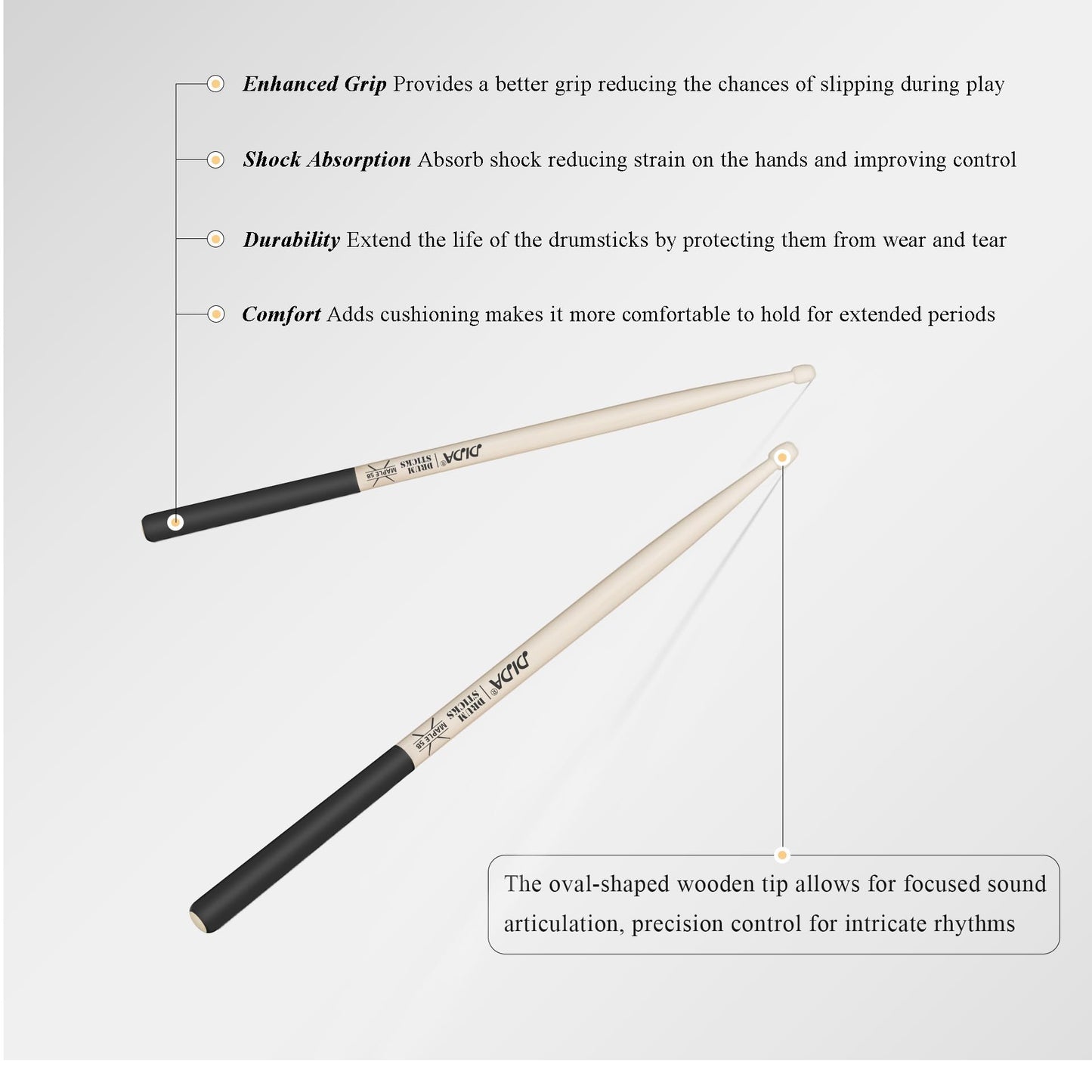 Drum Sticks for Drums, Natural Solid Wood丨Weight Balanced丨Non-Slip Grip, Live Performance & Drum Kit Practice Accessories, Percussion Drumsticks for Beginner (4 Pairs, 5B)