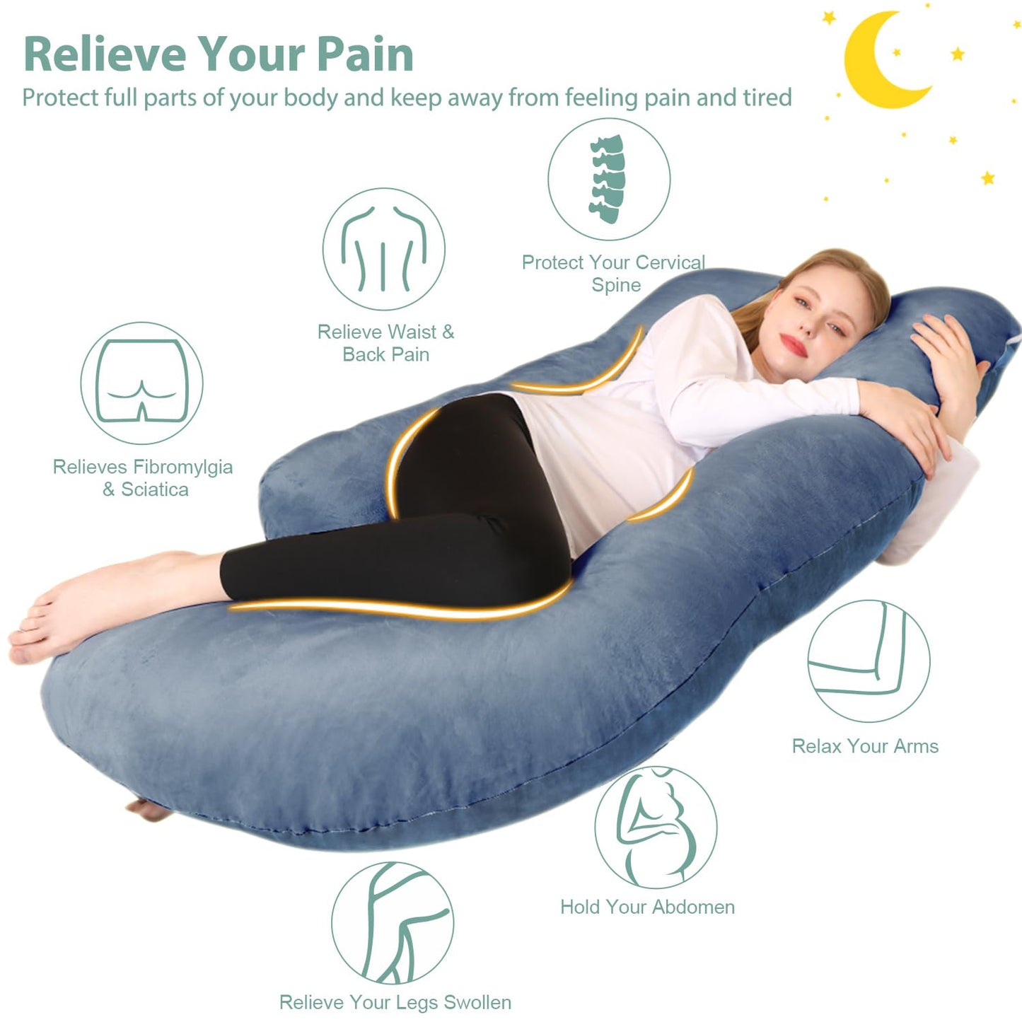 Chilling Home Pregnancy Pillows for Sleeping, U Shaped Body Pillow Pregnant Pillows for Sleeping Full Body Pillow, Pregnancy Must Haves Maternity Pillows 59 in Pregnancy Body Pillow with Velvet Cover