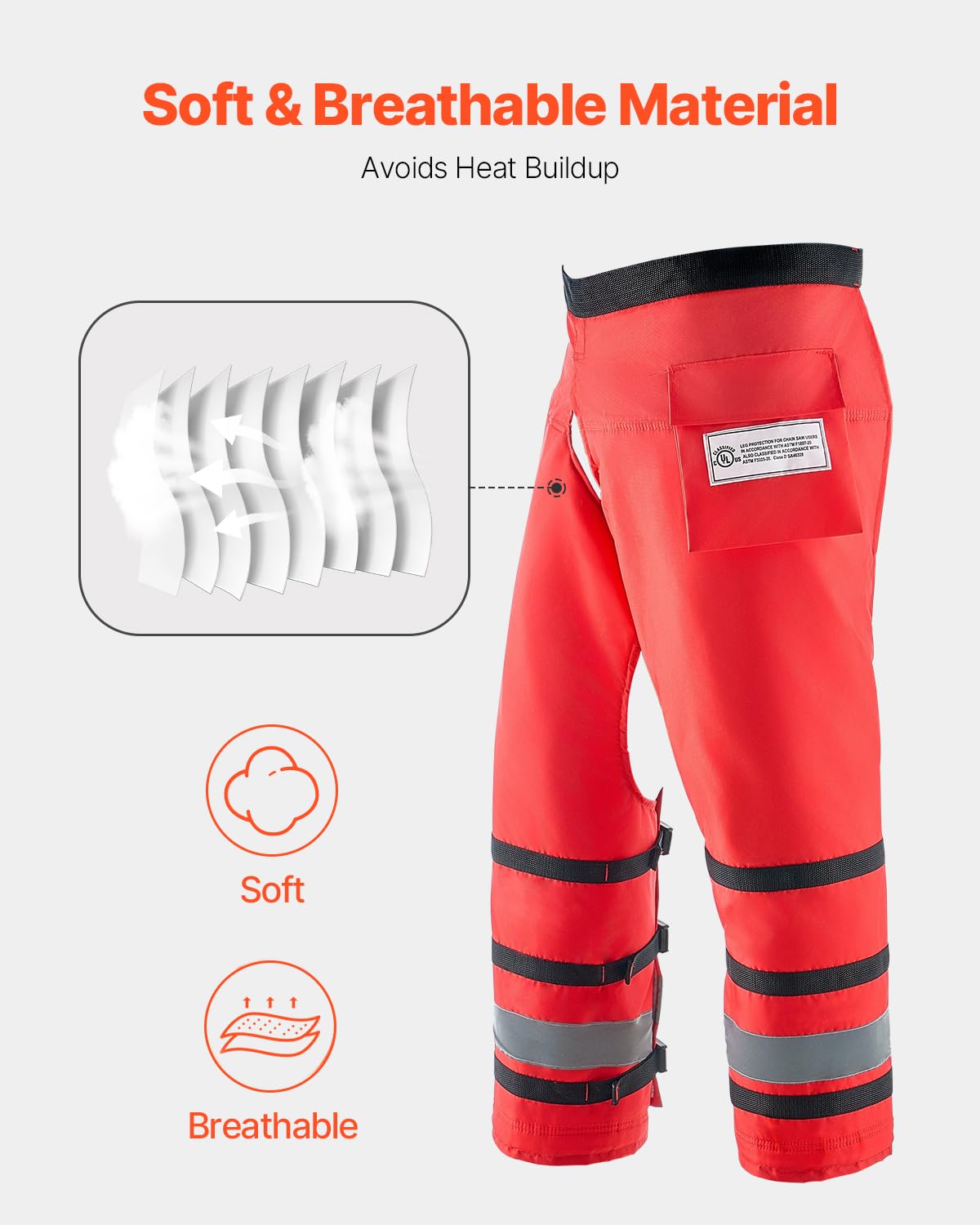 VEVOR Apron Style Chainsaw Chaps, Class D, 8 Layers Chainsaw Pants with Adjustable Belt & Gear Pocket, Chain Saw Chaps for Men/Women, Chainsaw Safety Equipment for Loggers Forest Workers, Medium