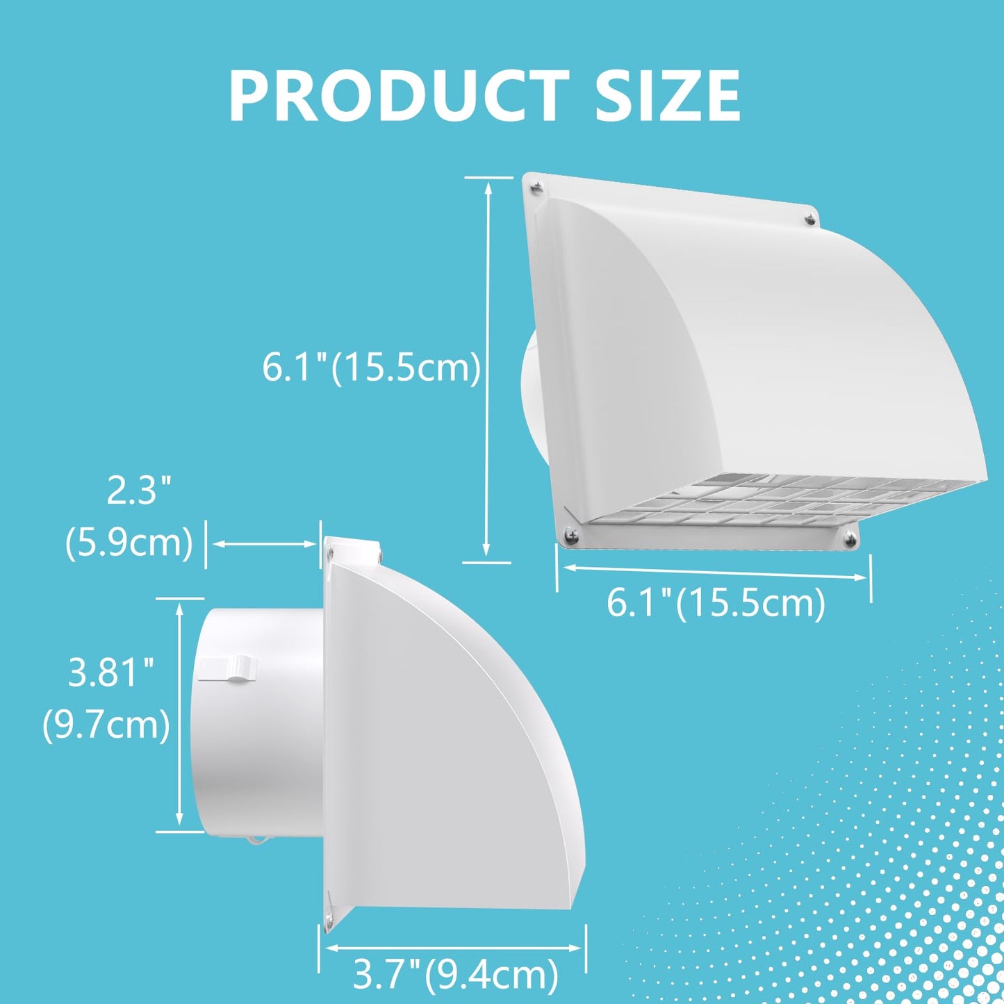 4 Inch Dryer Vent Cover Outside, HG Power Metal Wall Vent Cover with Removable Screen & Cushioned Non-Return Flap, Air Vent for House, Range Hood, AC, Opening Diameter: 3.81" White