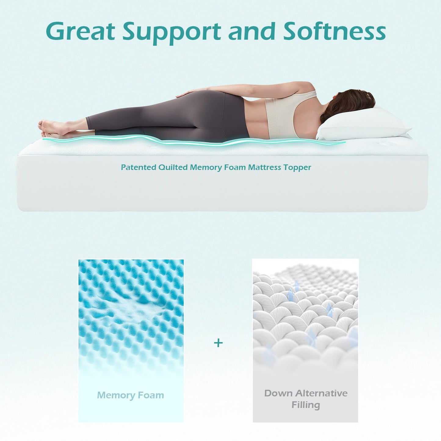 Hansleep King Memory Foam Mattress Topper, Bamboo Cooling Mattress Pad King Size with Deep Pocket, Breathable Air Mattress Topper Cover, White, 78x80 Inches