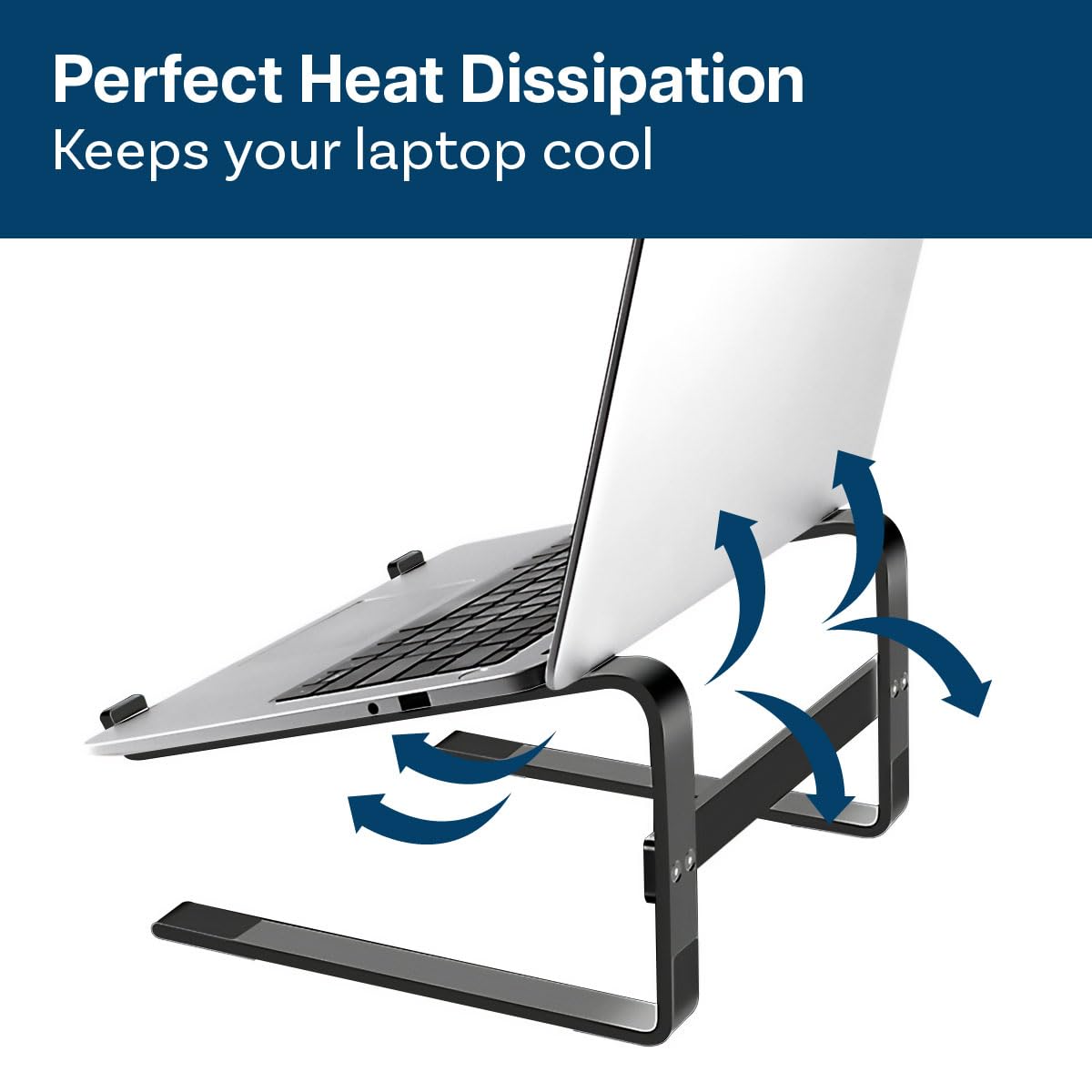 MMOBIEL Laptop Stand Tall - Riser 10 to 18 inches - Ventilated Laptop Holder Universal - Stand for Desk Compatible with MacBook, Notebook, ASUS and More - Incl. Tools - Black Aluminum