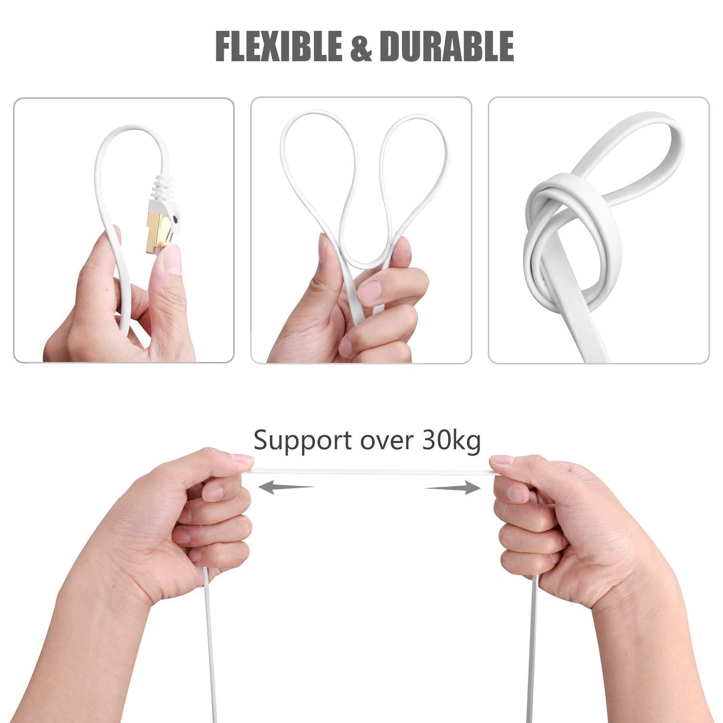 BUSOHE CAT8 Ethernet Cable 100ft, High Speed Flat Internet Computer Patch Cord, 40Gbps 2000Mhz Faster Than Cat7/Cat6/Cat5, RJ45 Flat Cable Shielded in Wall, Indoor/Outdoor