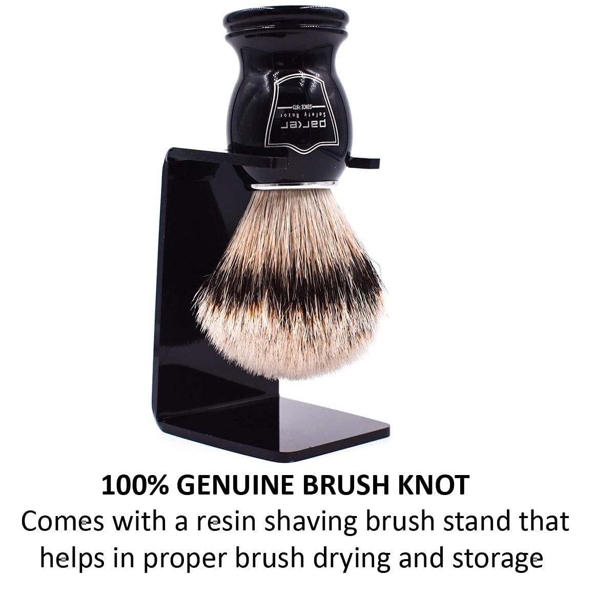 Parker Silvertip Badger Shaving Brush with Resin Handle & Resin Stand | 22mm Soft Knot for Rich Lather | Handcrafted Brush for Shave Cream or Soap | Premium Wet Shaving Accessory | Iconic Brand