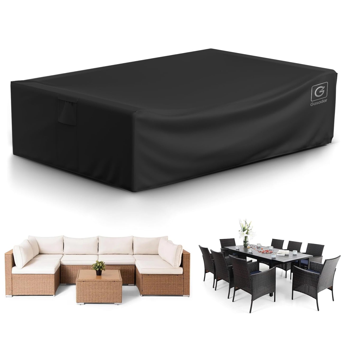 Gasadar Outdoor Patio Furniture Covers Waterproof,500D Oxford,All Weather Protection Patio Table Covers for Outdoor Furniture Set,110" L x 84" W x 28" H,Black