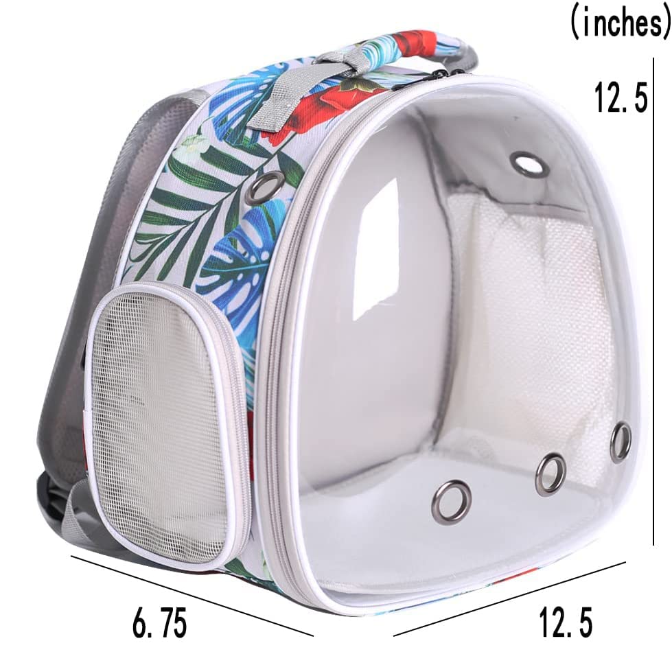 Bird Backpack Carrier, Backpack with Stand Perch and Metal Tray, Travel Carrier Backpack (SP Floral, Bird Backpack)