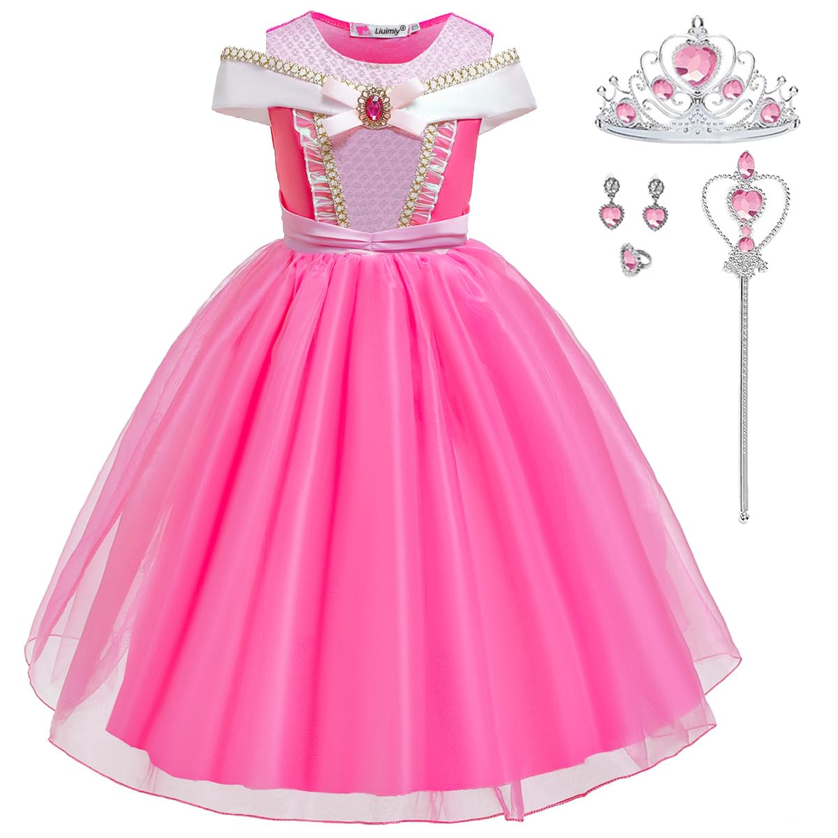 Luzlen Girls Princess Costume Pink Dress Up Outfit for Halloween Cosplay Carnival Party, 3-4 Years(Label 110)