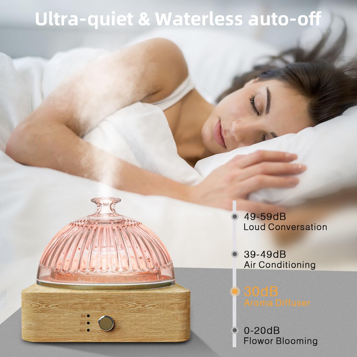 SOICARE Crystal Glass Essential Oil Diffuser, 200ml Glass Reservoir Diffuser for Essential Oils with Wood Base, Plastic-Free Aroma Diffuser for Home Office Yoga Pilates Gift (7 Color Changing Lights)