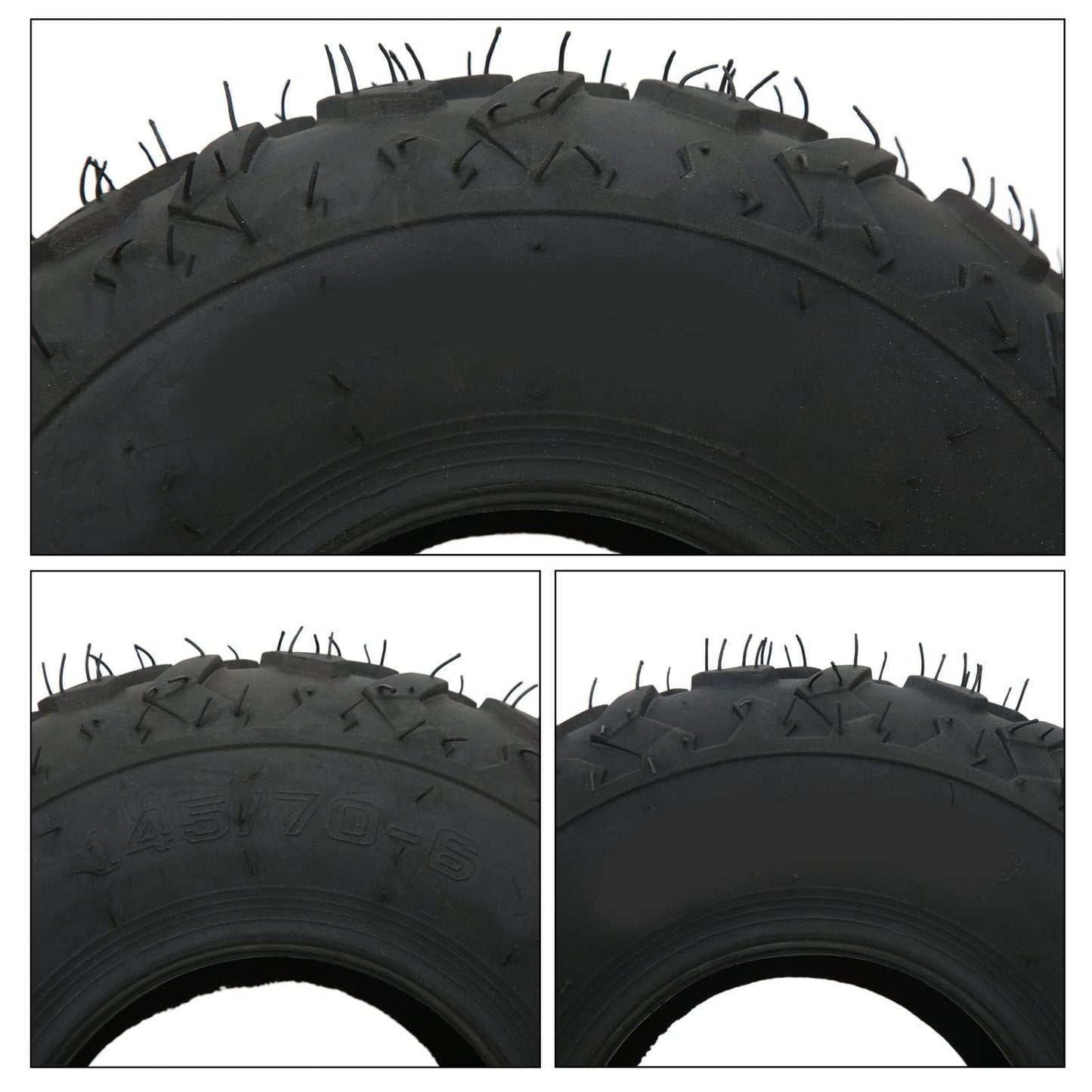 145/70-6 Tire Knobby Tread Rubber 4 Ply Rating Front Rear Abrasion Resistant ATV Tubeless Tire 24 PSI for Quad Go Karts