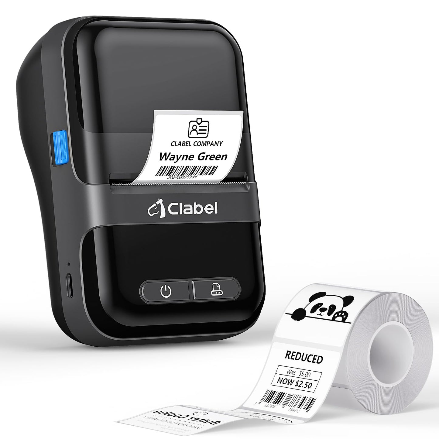 Label Maker CLABEL 220B, Portable Barcode Printer, Mini Wireless Thermal Label Maker Machine, Compatible with iOS System for Retail, QR Code, Small Business(Black)