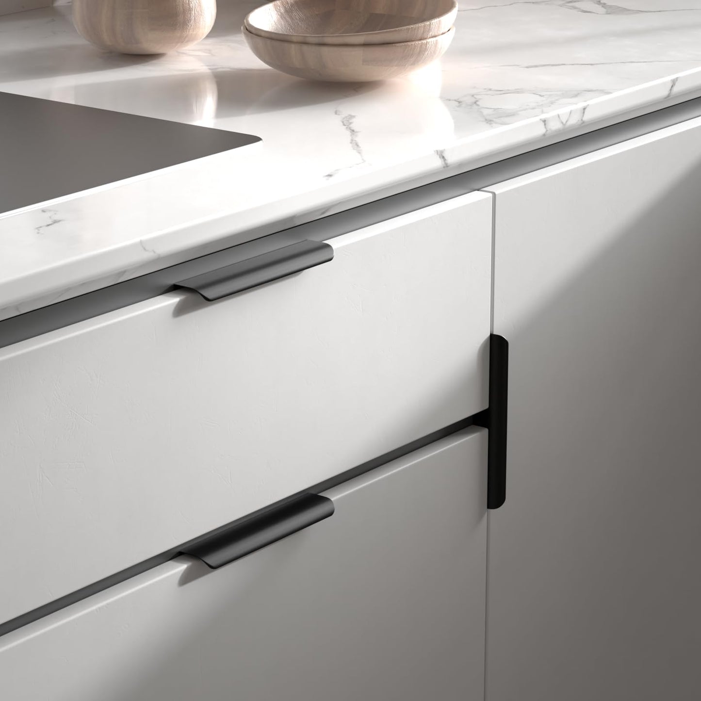 homdiy 10Pack Drawer Pulls 5 inch Hole Center Cabinet Handle Black Cabinet Pulls 128mm Edge Finger Pull Kitchen Cabinet Handles Aluminum Flat Hidden Back Mount Door Long Handle Easy Installation
