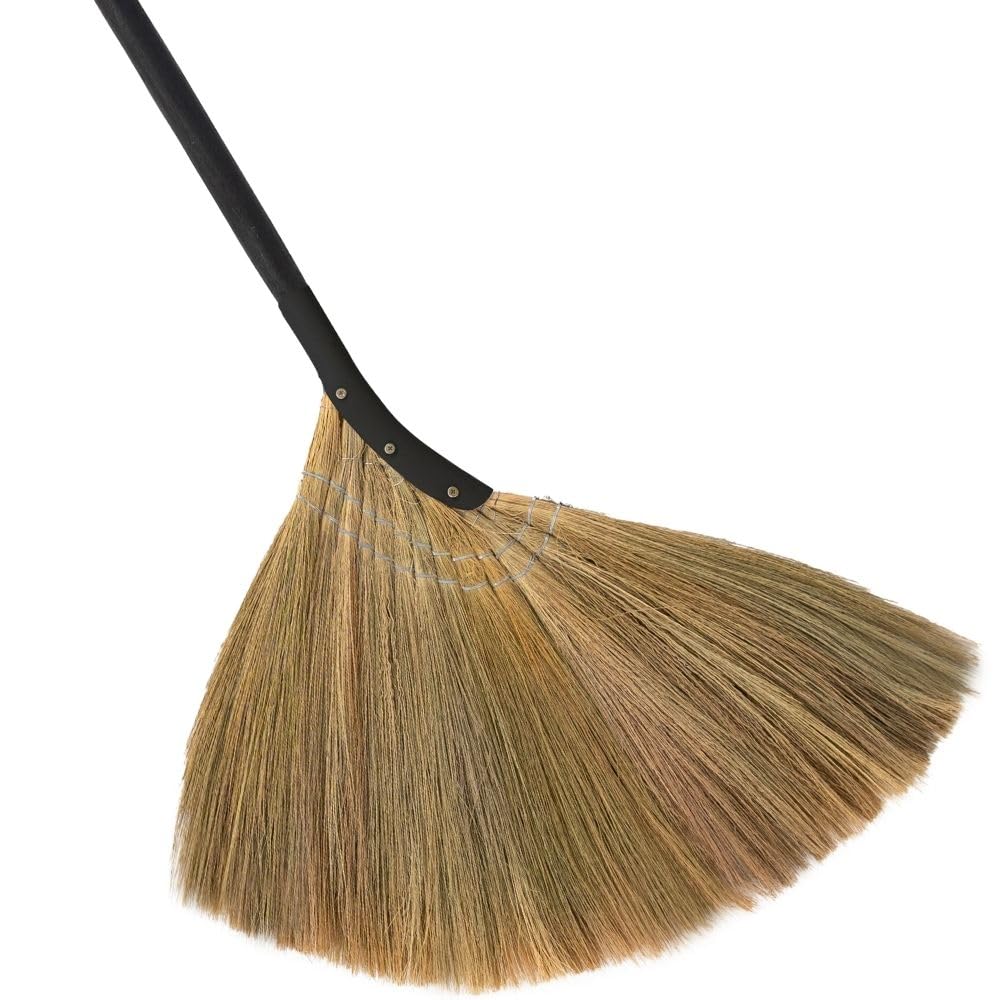 TTS For Home - Vietnamese Straw Soft Broom - Indoor Grass Broom - Sweeping Hand with Black Long Handle Broomstick for House, Garage, Office, Lobby Room, Kitchen with 37.98 in Length