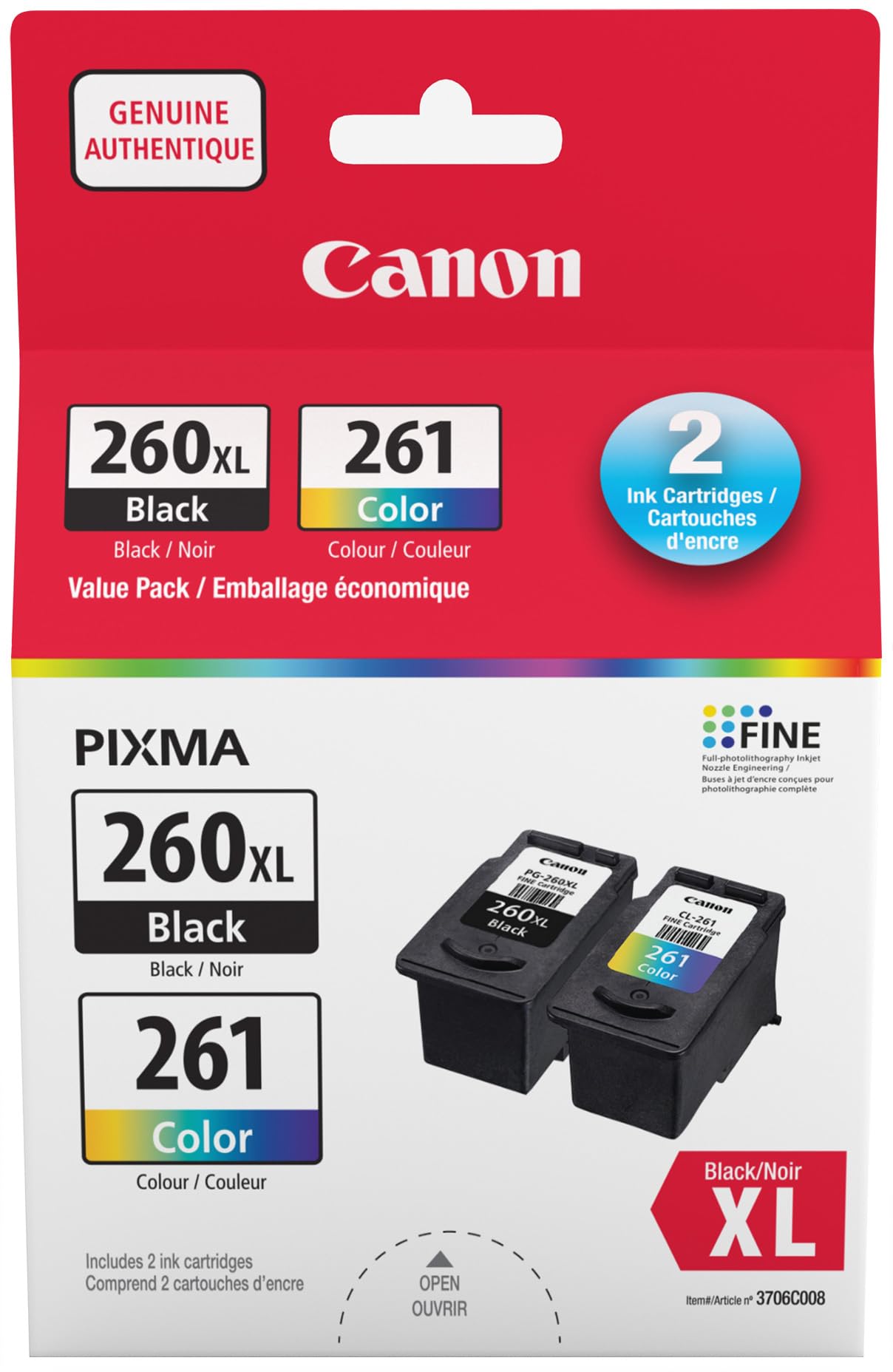 Canon Genuine Canon PG-260XL Black & CL-261 Value Pack