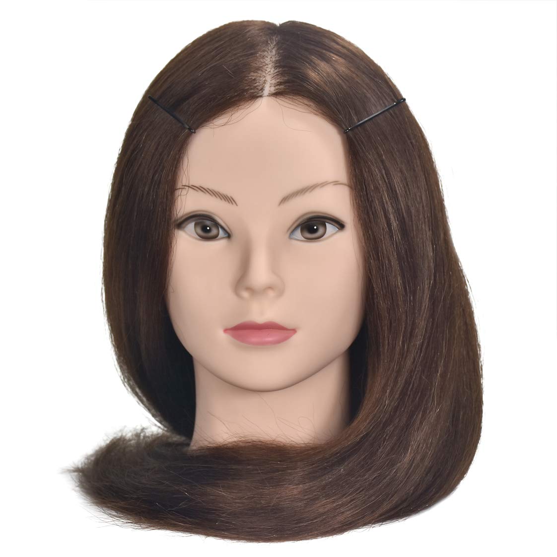 20" -22" Training Head with Human Hair Mannequin Head Manikin Doll Head for Brading Hair Hairdressing Hair Styling Head with Free Table Clamp