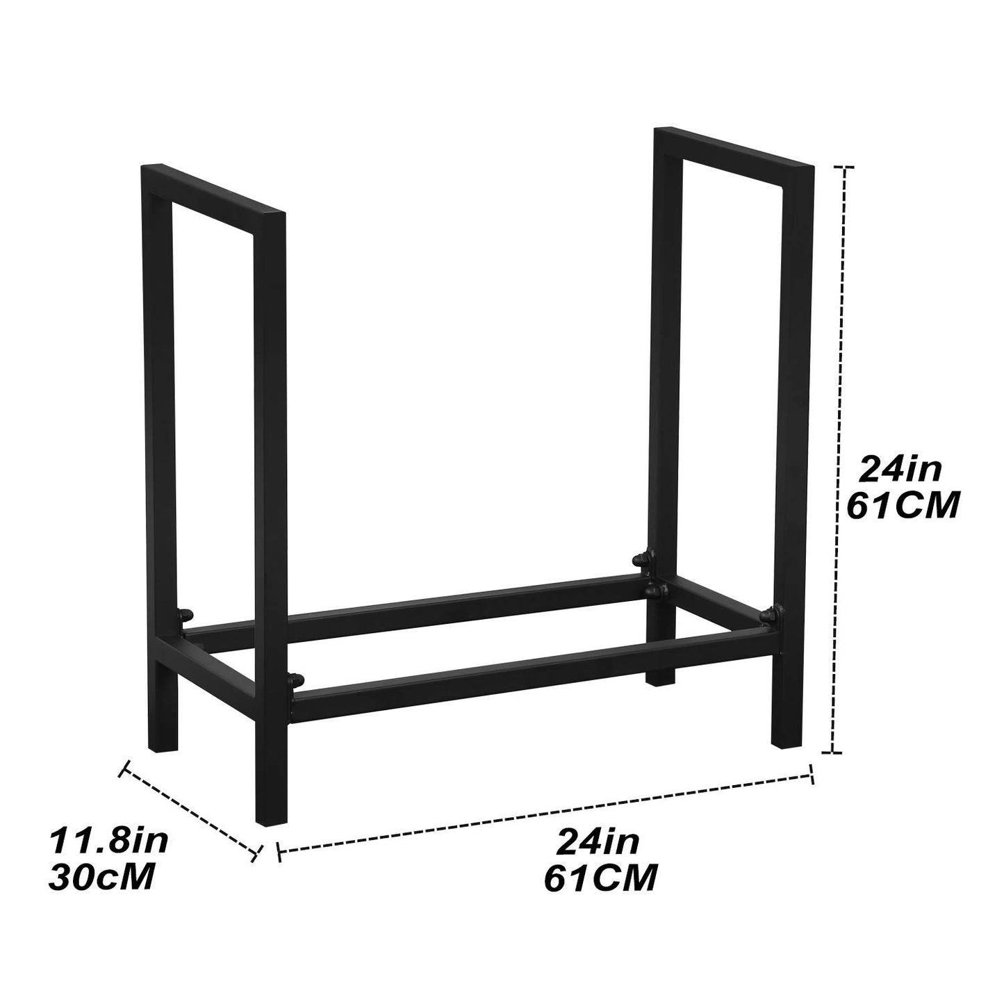 MBQQ Industrial Rustic 24" Firewood Log Rack for Home Fireplace Decoration, Indoor/Outdoor Wrought Iron Firewood Holder, Metal Lumber Storage Rack, Black