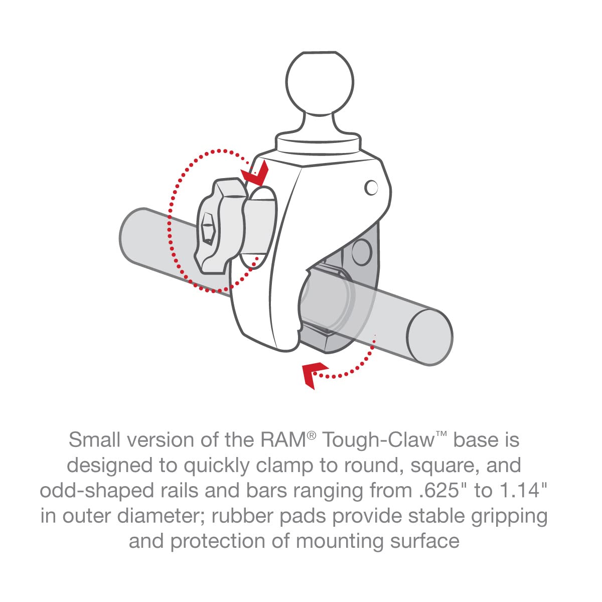 RAM Mounts (RAP-B-400U) Small Tough-Claw with 1" Diameter Rubber Ball