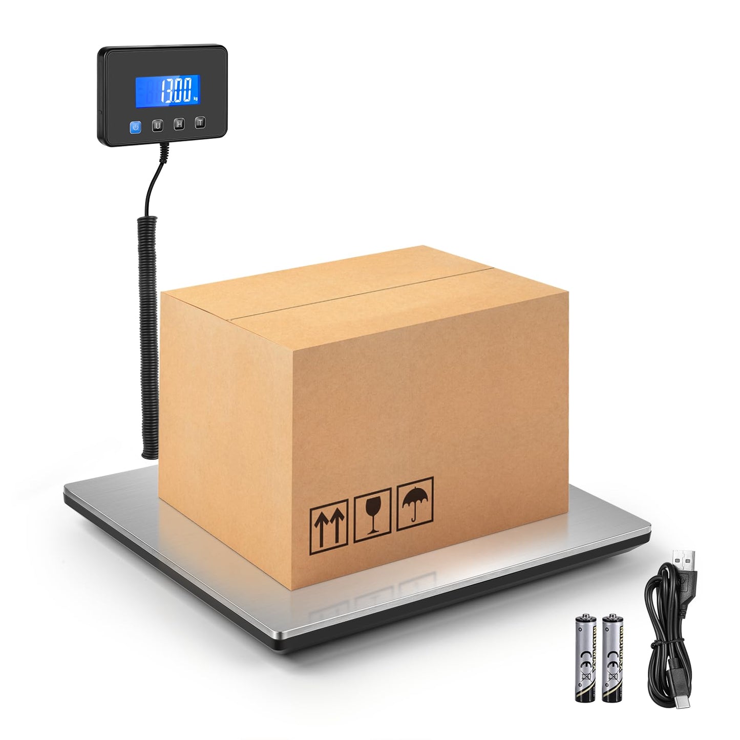 Digital Shipping Scale 300kg, Heavy Duty Postal Scales with Hold and Tare Function, Seperate Screen, Large Platform, Postage Scale for Small Business, Packages (Silver)