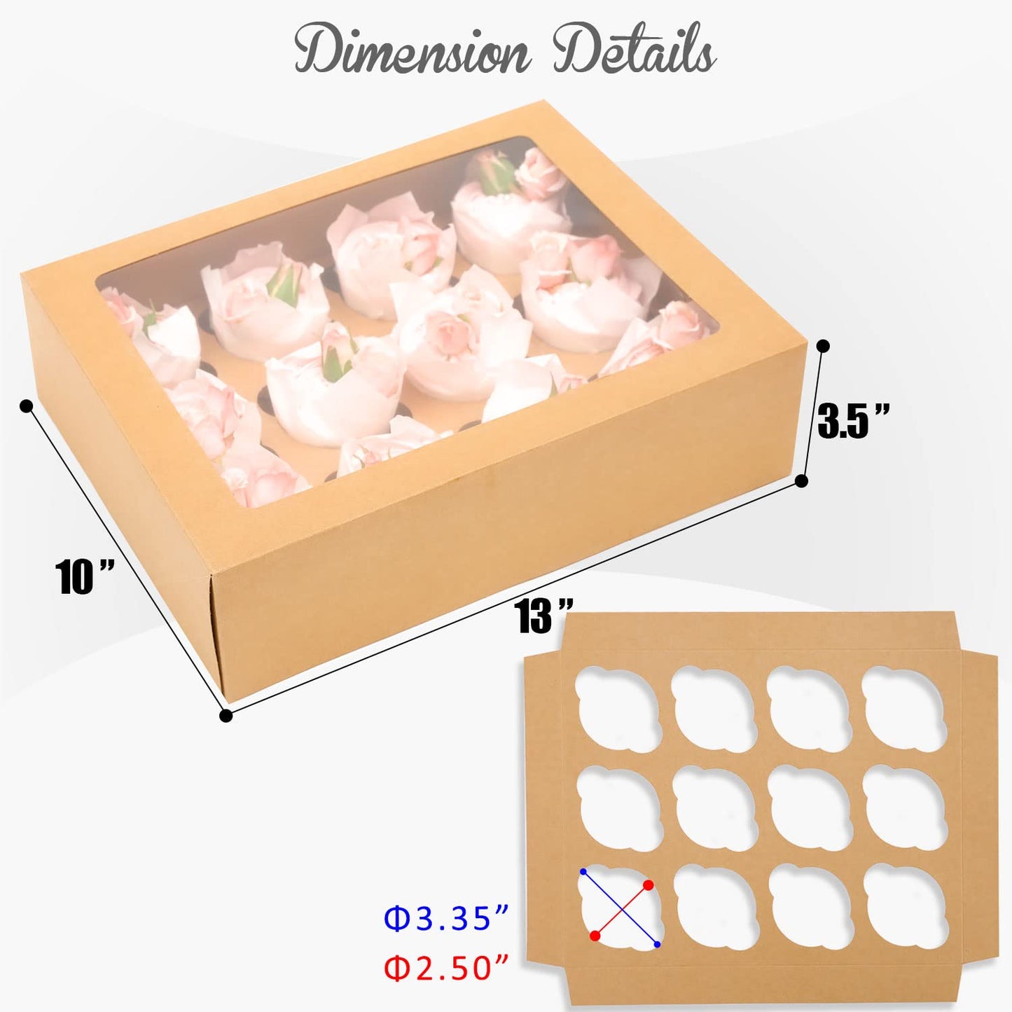 20 Pcs Kraft Cupcake Box Cupcakes Carrier 12 Cupcake Containers, 12 Cupcake Boxes with Window 13x10x3.5inch