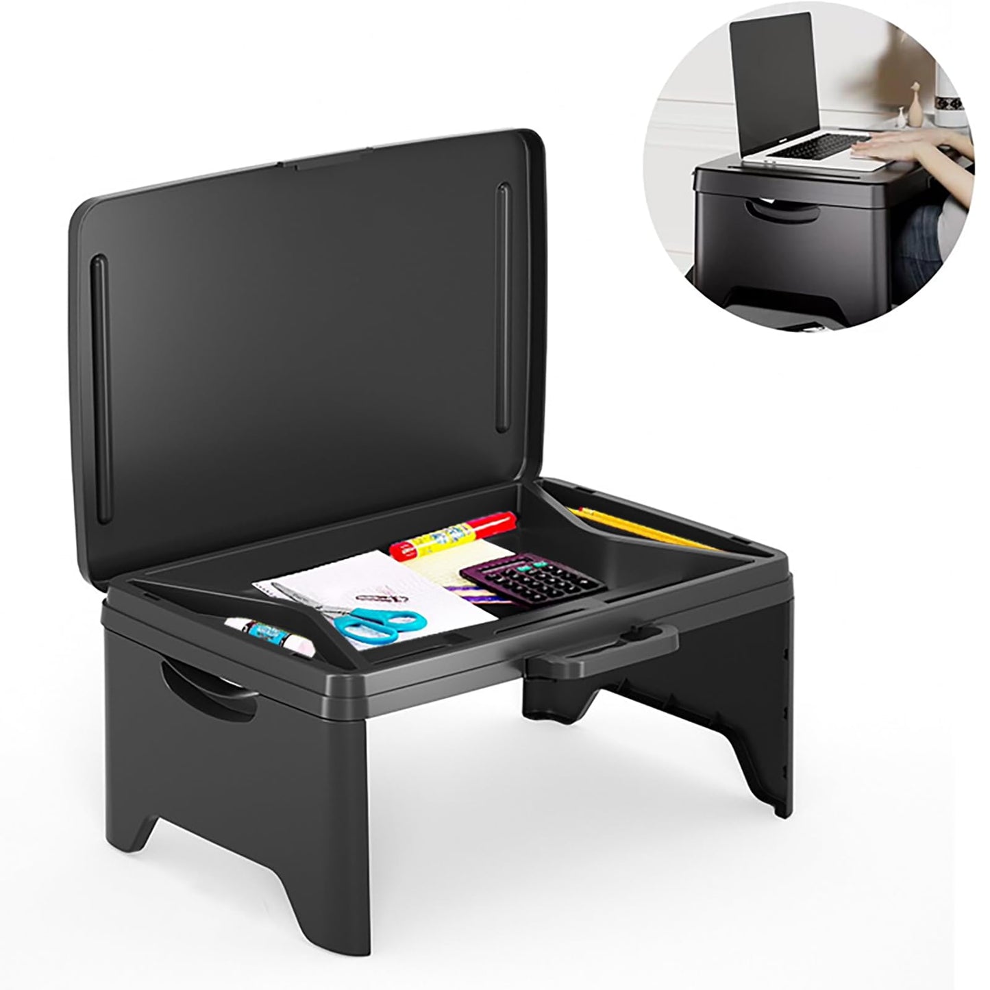 Tlingsd Folding Lap Desk for Bed with Compartments Storage Pocket,Color Foldable Laptop Table for Children's Activities,Bed Desk,Laptop Desk, Breakfast Table, Bed Table, Serving Tray (Black)