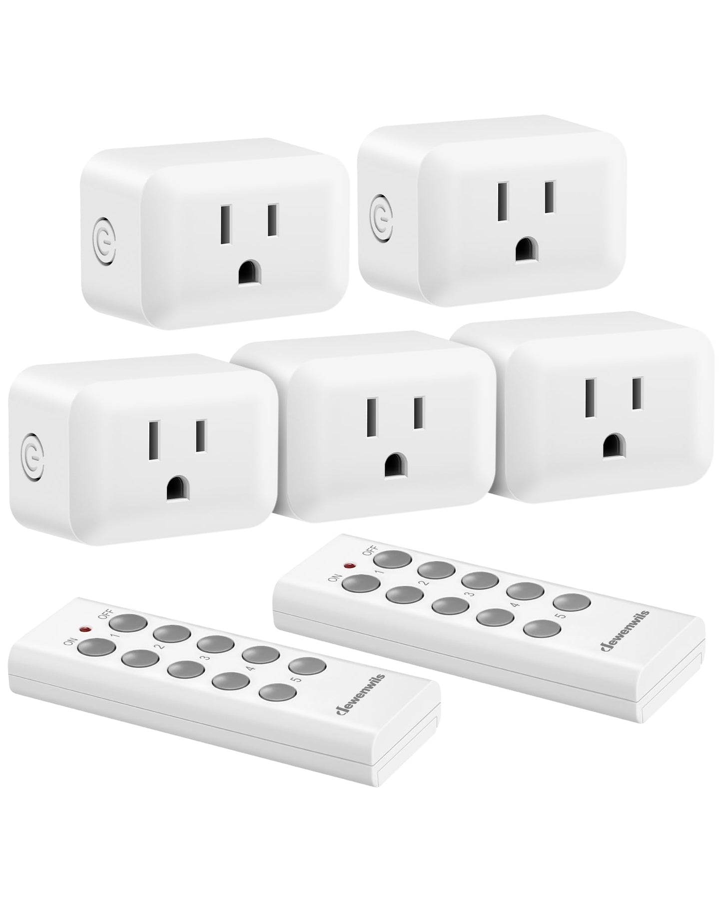 DEWENWILS Wireless Remote Control Outlet, Programmable and Expandable Electrical Outlet Switch, 100FT Range, 125V/15A/1875W Wireless Remote Light Switch, 2 Remote and 5 Outlets