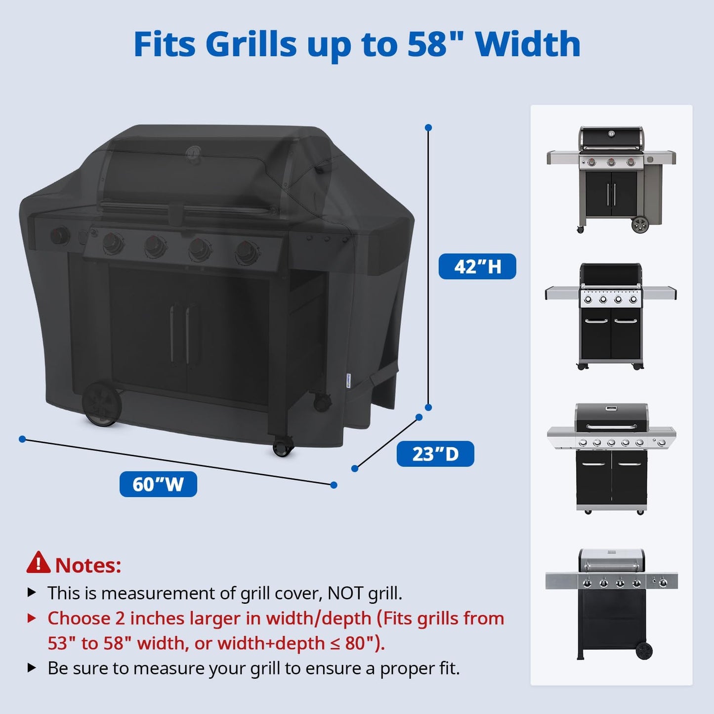 SunPatio BBQ Cover 60 Inch, Heavy-Duty Waterproof Gas Grill Cover, UV and Fade Resistant Barbecue Cover, All Weather Protection for Napoleon Weber Charbroil Nexgrill Kenmore Grills and More, Black