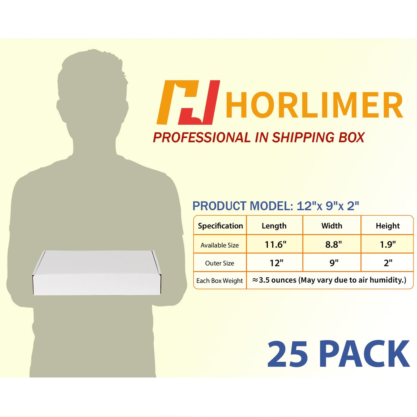 HORLIMER 12x9x2 inches Small Shipping Boxes Set of 25, White Corrugated Cardboard Box Literature Mailer