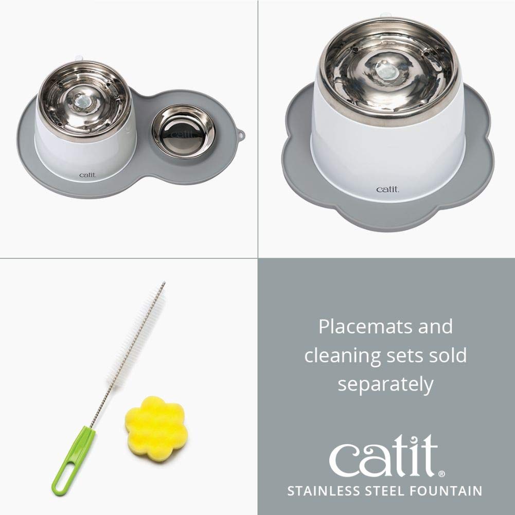 Catit Stainless Steel Top Cat Water Fountain 2 L White, Modern Cat Fountain, Triple Filtration, Fontaine Pour Chat, Pet Water Fountains, Perfect for Indoor Cats