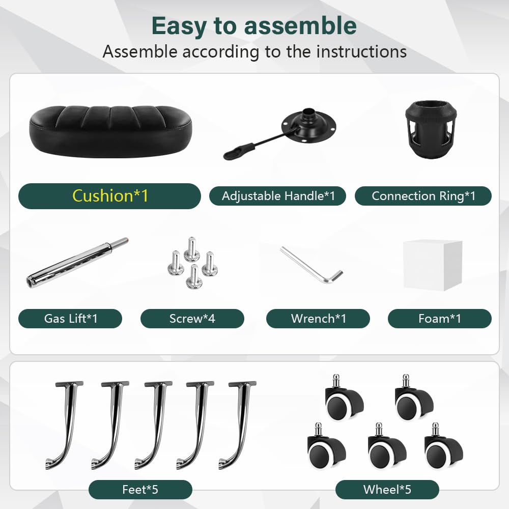 BFTOU Black Minimalist Square Swivel Stool, Work Spa Shop Massage Height Adjustable Cost Effective Rolling Stool Chair with Wheels