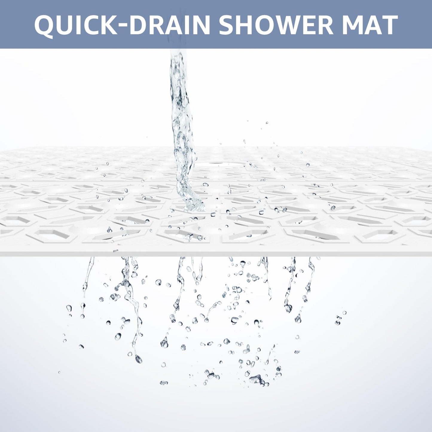 OTHWAY Square Shower Mat, 27"x 27" Extra Large Shower Mats for Inside Shower, TPE Anti Slip Shower mat with Suction Cups Drain Holes, Machine Washable Shower Floor Mat (White)