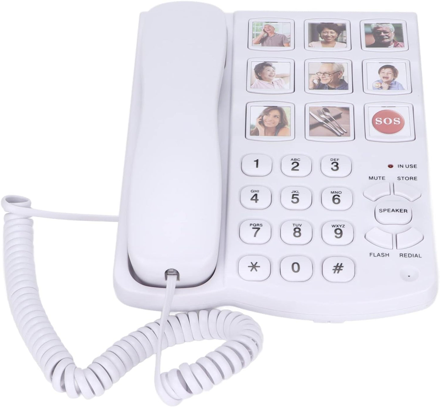 Corded Landline Phone for Seniors, Photo Memory One-Touch Speed Dial, SOS Button, Loud Amplified Ringer, Big Button Desk & Wall Telephone for Elderly with Dementia & Alzheimer, No Wi-Fi Needed (White)