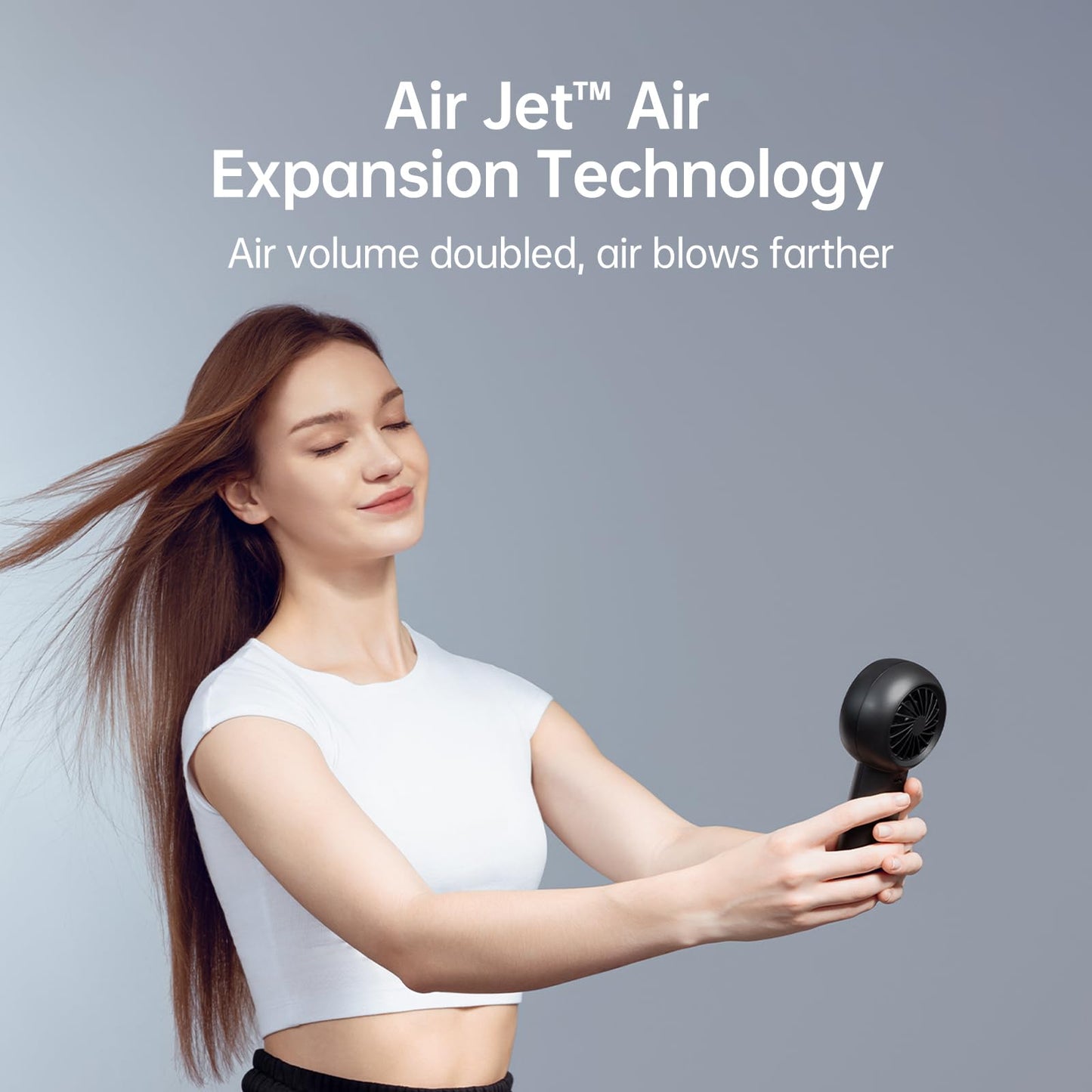 JISULIFE Portable Handheld Turbo Fan [23H Max Cooling Time], 6000mAh USB Rechargeable Personal Battery Operated Lash Small Pocket Fan with 5 Speeds for Travel/Outdoor/Home/Office - Black