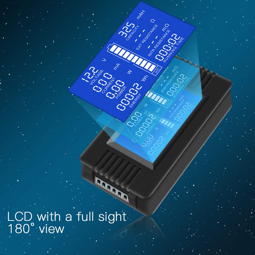 DC Multifunction Battery Monitor Meter,0-200V,0-300A (Widely Applied to 12V/24V/48V RV/Car Battery) LCD Display Digital Current Voltage Solar Power Meter Multimeter Ammeter Voltmeter
