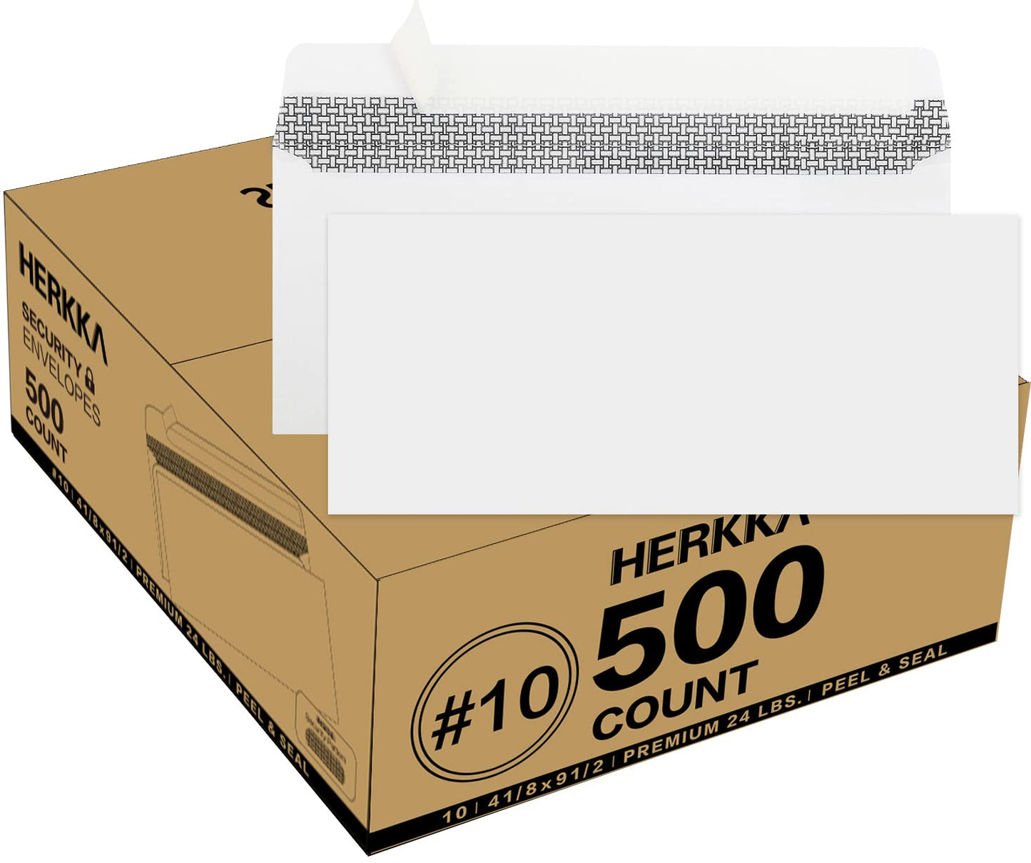 #10 Security Self-Seal Envelopes, No.10 Windowless Bussiness Envelopes, Security Tinted with Printer Friendly Design - Size 4-1/8 x 9-1/2 Inch - White - 24 LB - 500 Pack