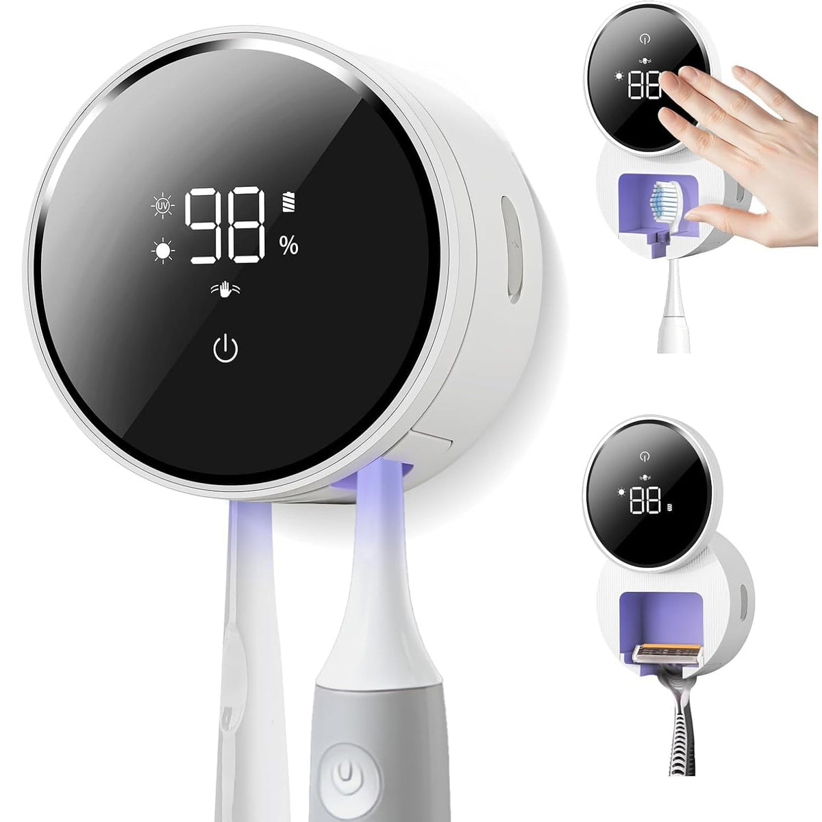 Wall Mounted Toothbrush Holder & Toothbrush Cleaner,Electric Toothbrush Holder, Razor Holder and Cleaner for Bathroom Accessory, with Auto Inductive Open/Close Cover, Clean, Dry for Home, Travel