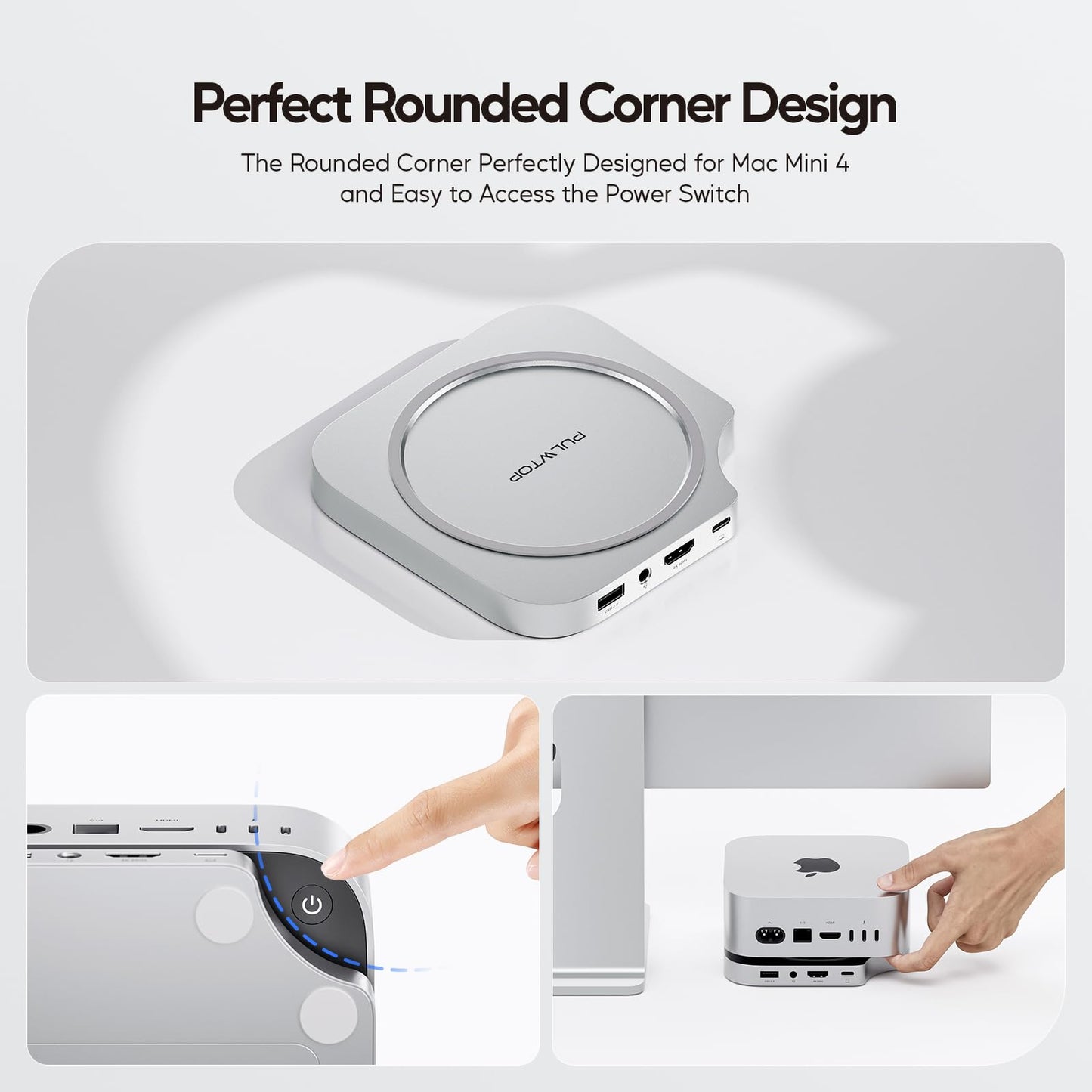 PULWTOP Mac mini M4 Dock with 4TB M.2 SSD Enclosure (SSD NOT Included), Mac mini M4/ M4 Pro Hub Stand with HDMI 4K@60Hz, 2024 MacMini USB C Hub Accessories, 3 USB A 2.0, SD/TF, 3.5mm Audio