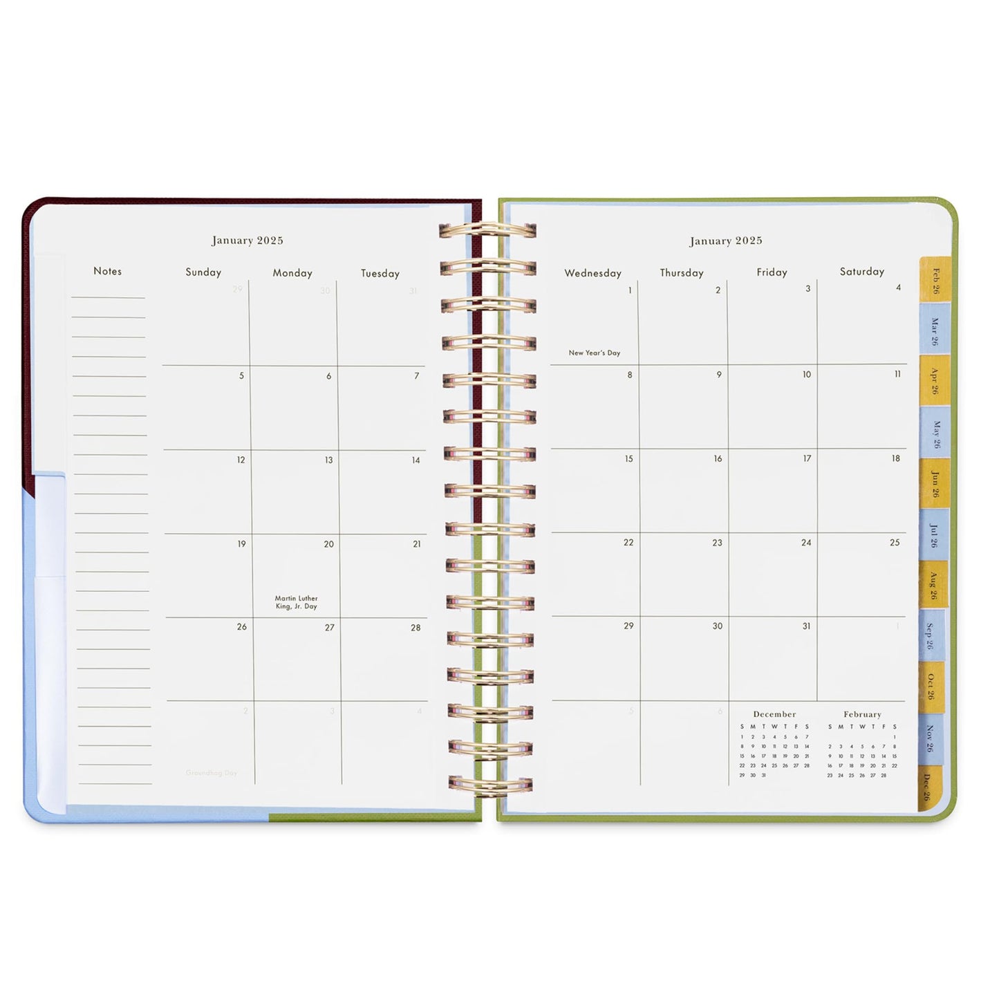 kate spade new york Daily Planner 2026 Large Agenda January-December 2026, Hardcover Weekly and Monthly Spiral Planner with Stickers (Book Club)