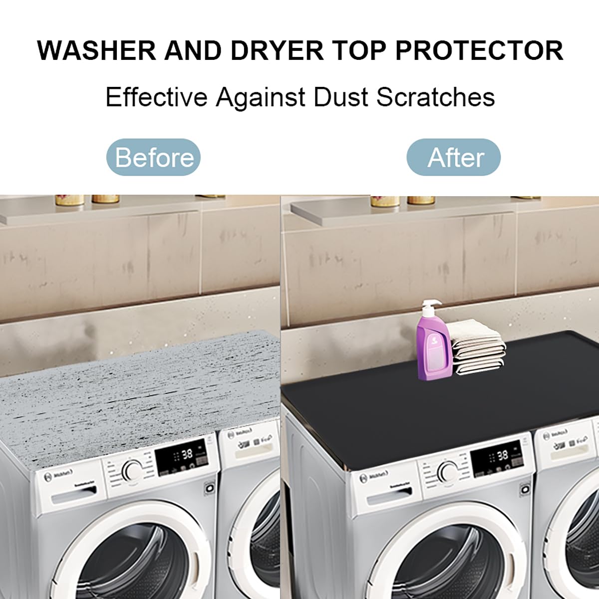 54 x 27.5" Washer and Dryer Covers for the Top, Non Slip Silicone Mat for Washing Machine and Dryer Top Protector, Dust-Proof Washer & Dryer Cover Pad for Laundry Room Kitchen Home (Black)