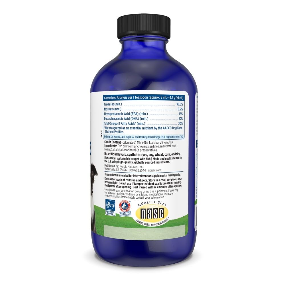 Nordic Naturals Omega 3 Pet – Fish Oil for Dogs & Cats, Supports Healthy Skin, Coat, Joints & Heart – Unflavoured, 237 ml