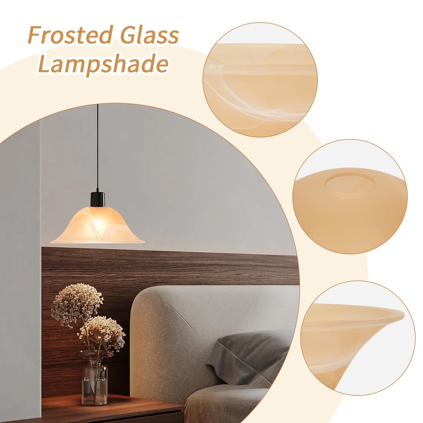 lianheng Glass Bowl Shade Replacement for Torchiere Floor Lamp, Standing Lamp Replacement Shade with E26 Socket Compatible, Amber Glass Bowl Lampshade for Living Room Lamp (E26 Socket Not Include)