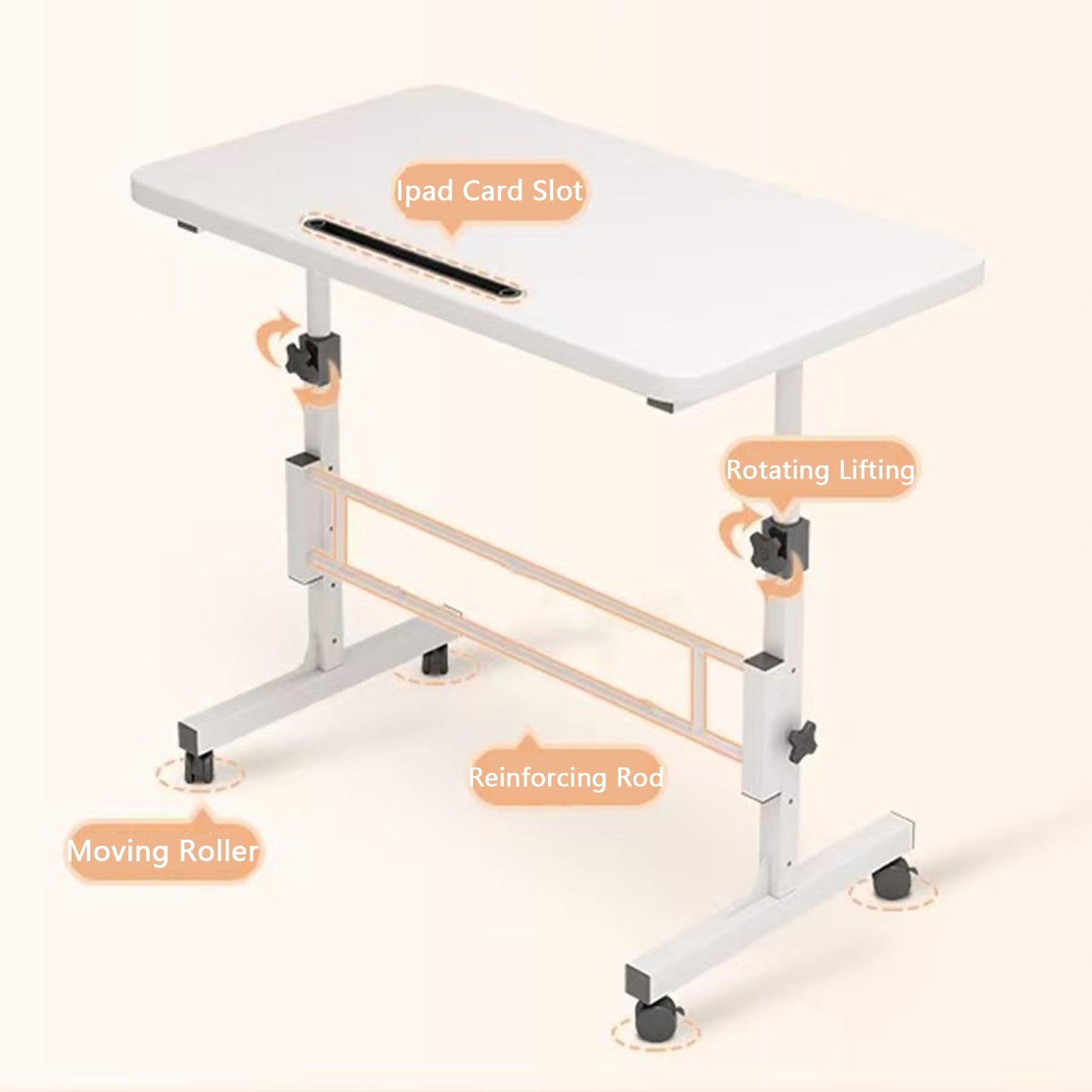 Standing Desk Adjustable Height, Mobile Sit Stand up Desk Lockable with Wheels, 32 Inch Portable Rolling Desk Small Computer Desk, Laptop Desk for Home Office Bedroom (White)