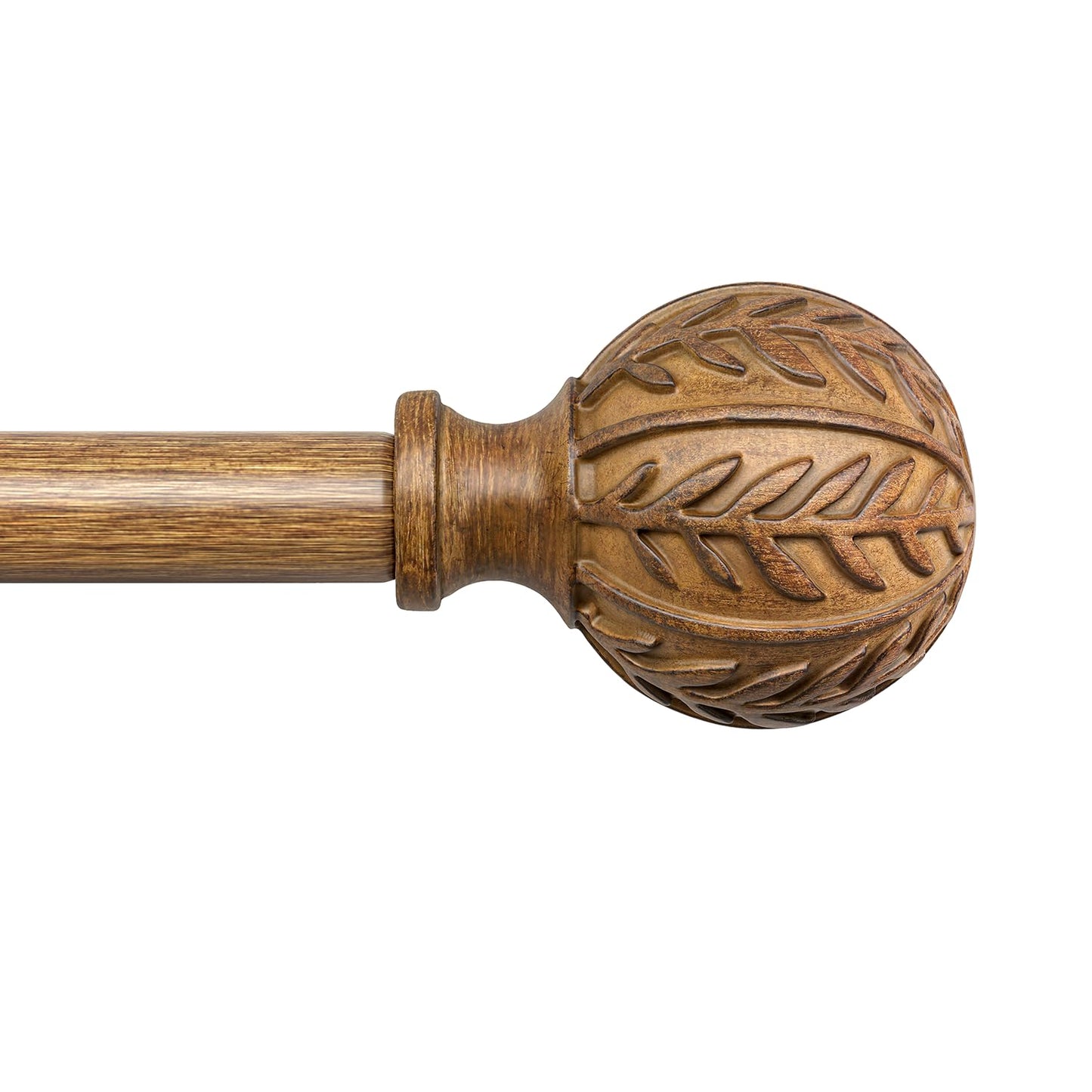 QDWIS Boho Natural Wood Curtain Rods for Windows 66 to 120 inch, 1" Adjustable Heavy Duty Window Curtain Rod with Imitation Wood Grain Finials,Rustic Decorative Drapery Rods Set,Size:36''-120''