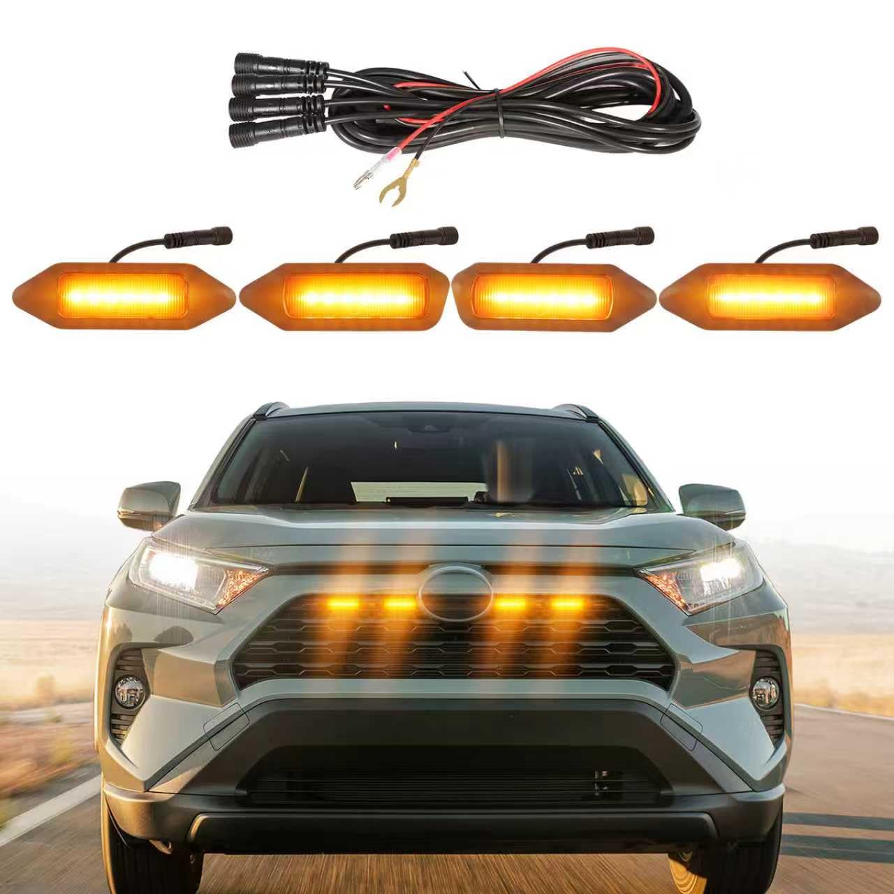 Front Grill Lights for Toyota RAV4 Accessories 2019-2024 LED Grille Lights for Hybrid LE SE XLE XSE Limited(Amber)