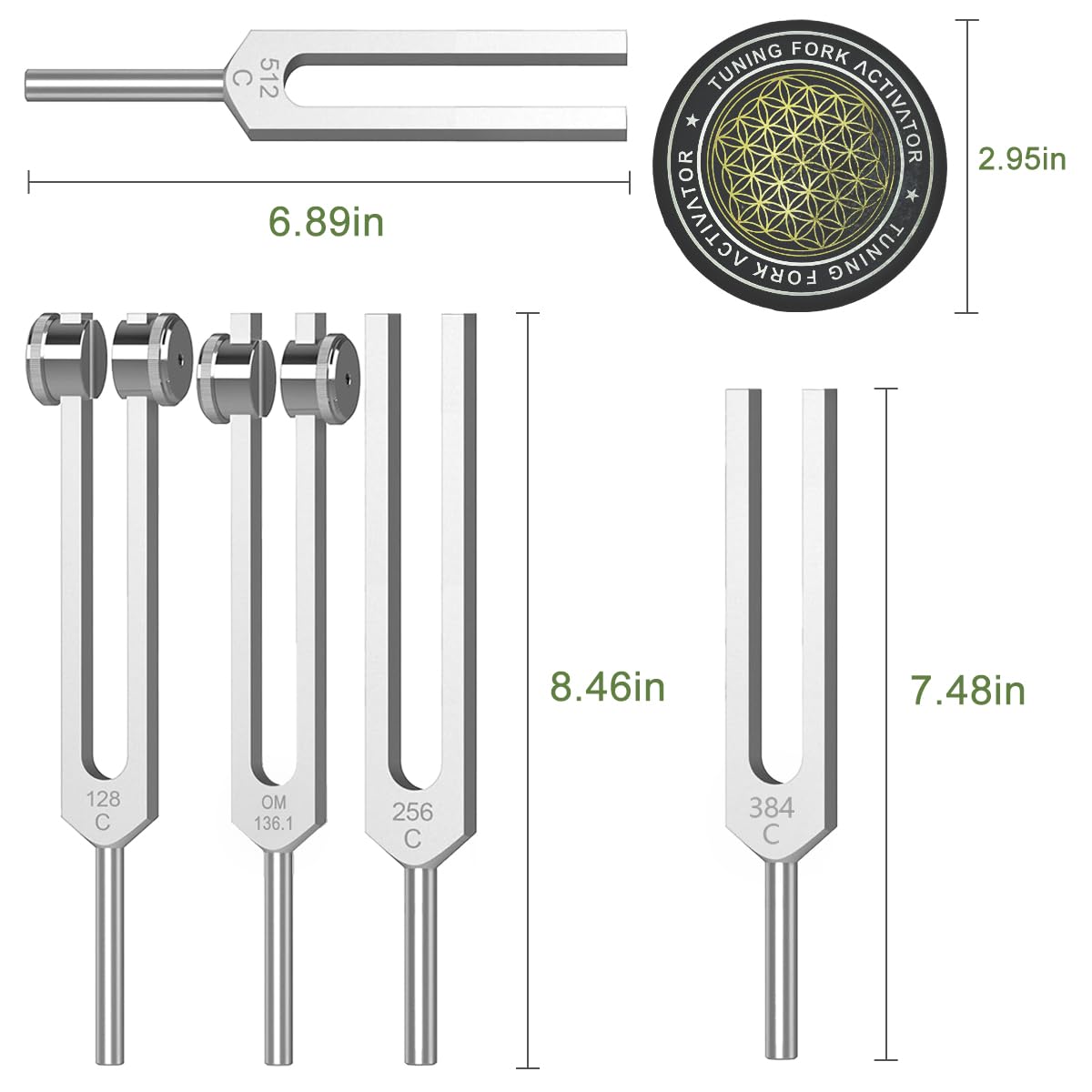 Resonance Tuning Forks for Healing Set - Weighted & Unweighted Tuning Fork Set Including 128Hz, 136Hz, 256Hz, 384Hz ，512HZ& Hockey Puck Activator - Chakra Sound Therapy Instruments
