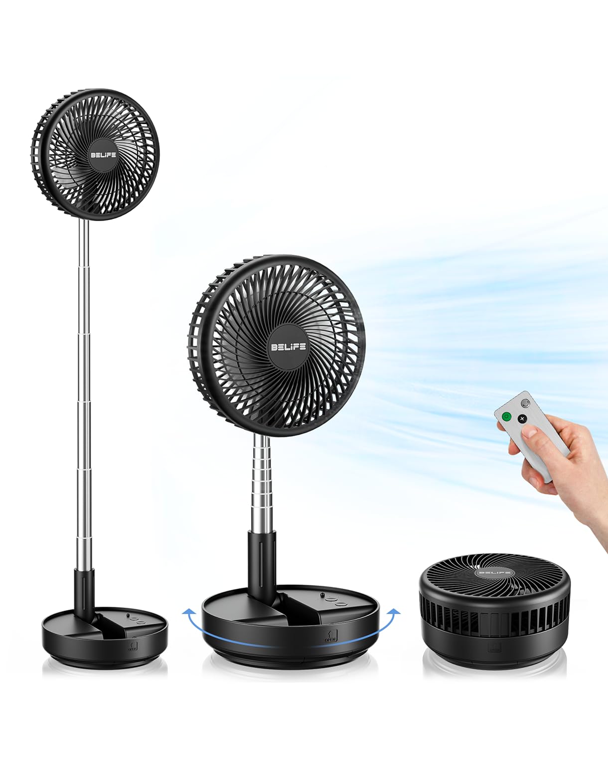 Belife X8 Portable Fan, Cordless 7200mAh Battery Operated Oscillating Fan, USB Rechargeable Desk Floor Fan with Remote, Foldable Telescopic Fan for Home Bedroom Sleeping Office Camping Travel