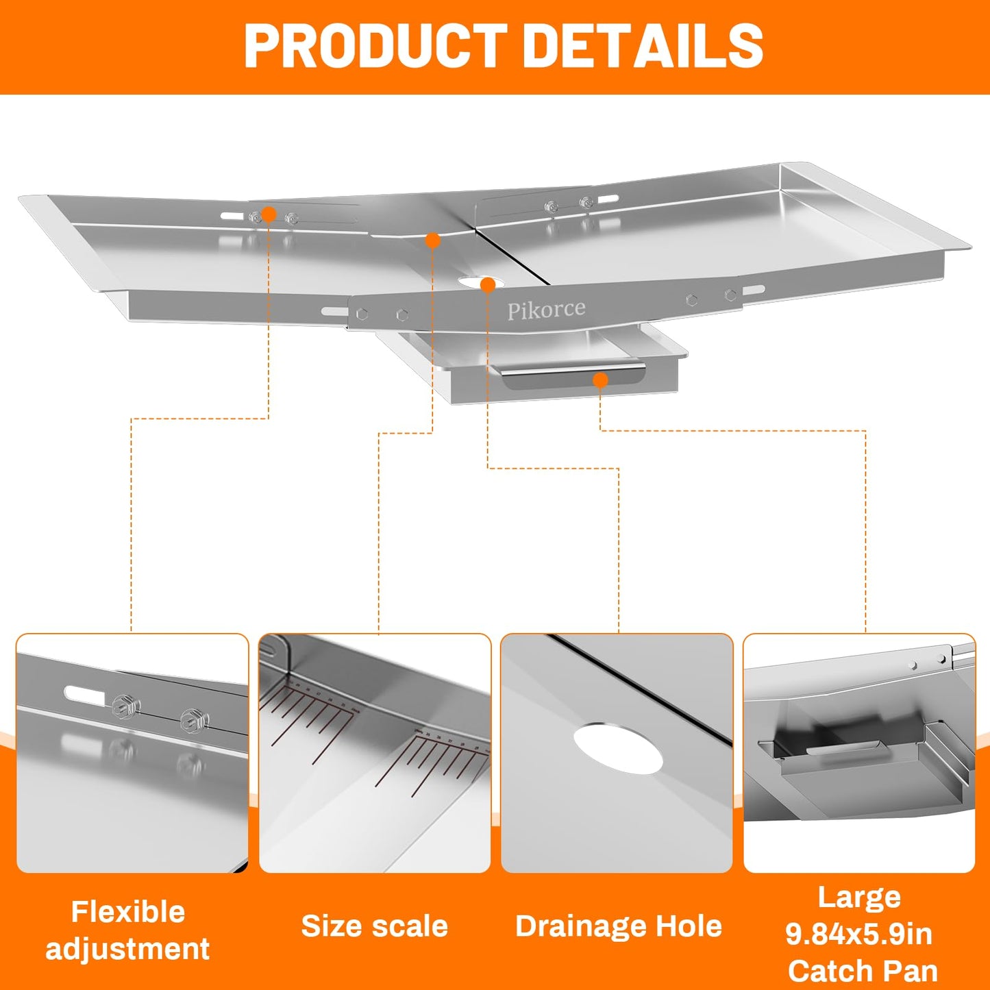Grease Tray for Gas Grill, Universal Adjustable Stainless Steel Grease Tray Set, Outdoor Grill Replacement Parts 24'' - 30'' for Dyna Glo, NEXGRILL, Backyard, BHG, Expert, Kenmore, Uniflame and More