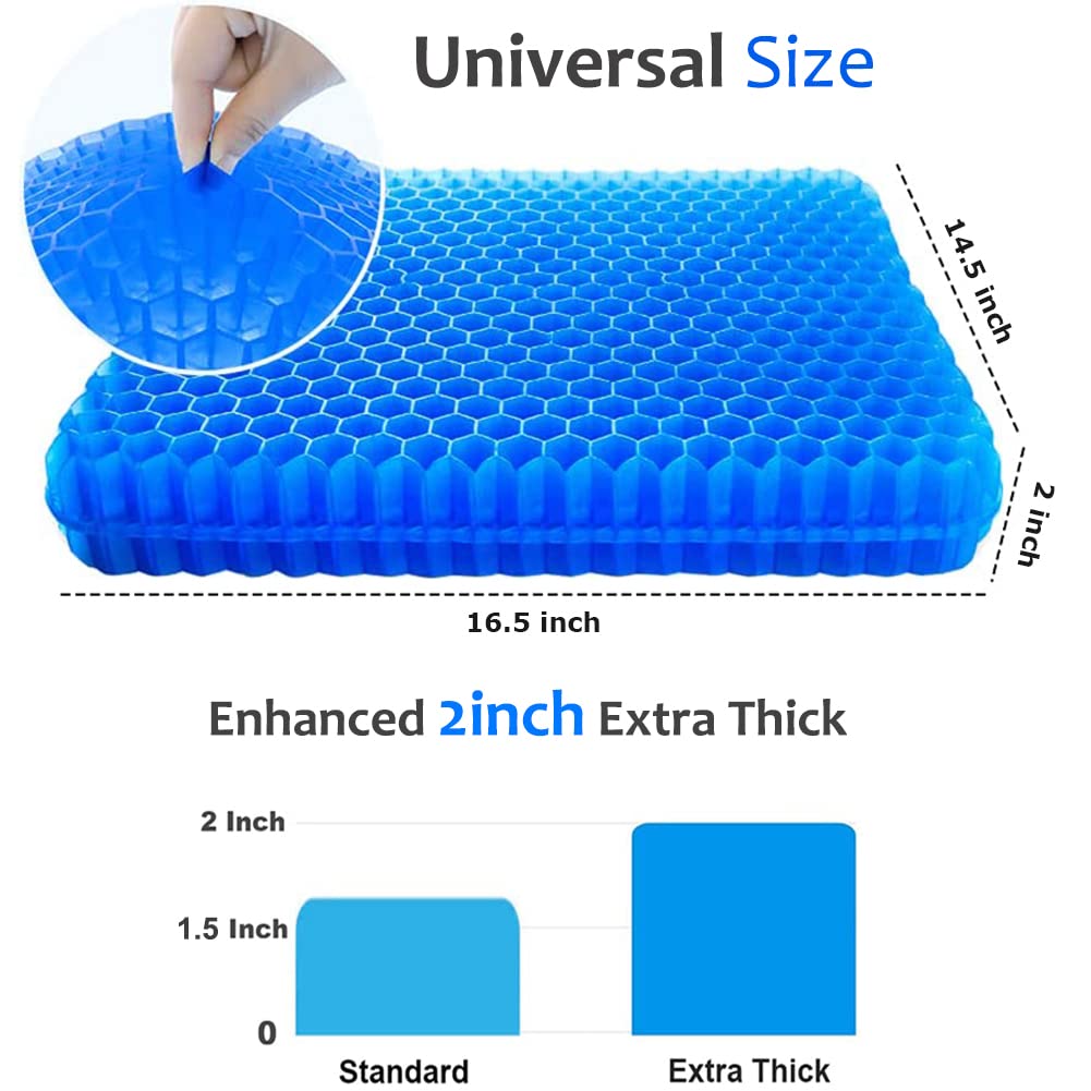 Gel Seat Cushion for Long Sitting, Extra Thick Gel Cushion for Wheelchair Soft Chair Pads for Office Home Chairs Car Seats Long Trips - Back Sciatica Hip Tailbone Pain Relief Cushion (Blue)