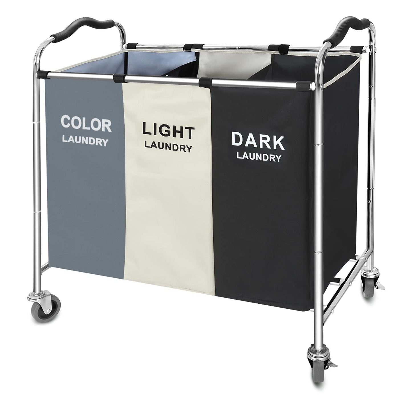 240L 3-Bag Laundry Hamper Basket Sorter Cart, 16 X 30 X 35 inch Heavy Duty Rolling Wheels with Break for Dirty Clothes Storage Baskets Bin